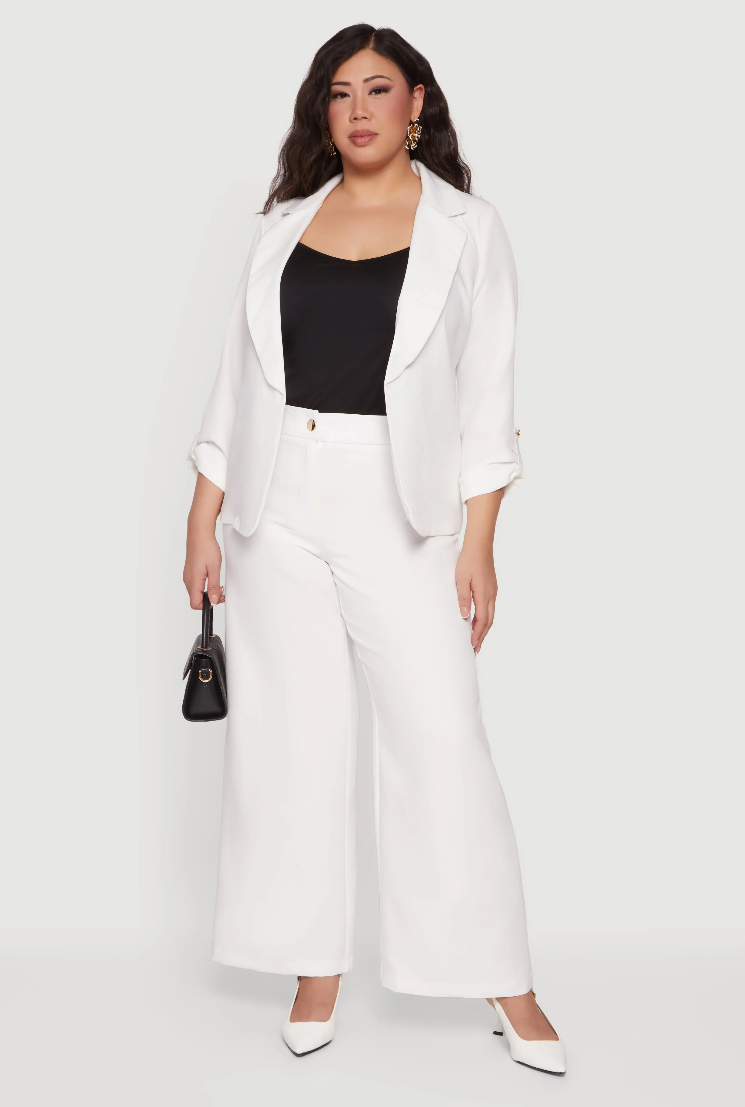 Plus Size Crepe Knit Tabbed Sleeve Open Front Blazer sold by Rainbow product image thumbnail 2