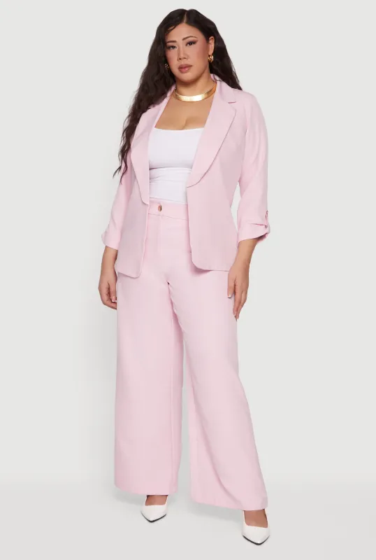 Plus Size High Waisted Wide Leg Crepe Knit Dress Pants sold by Rainbow