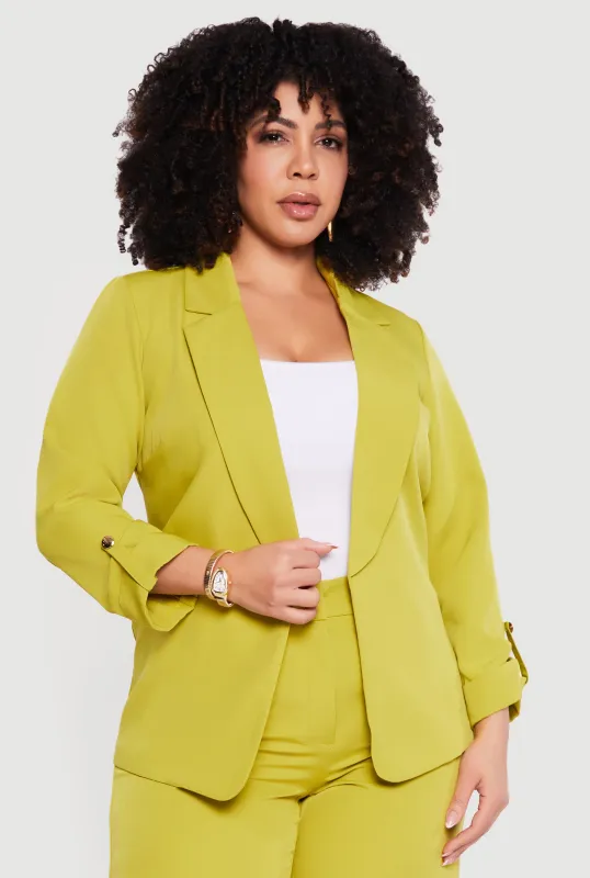 Plus Size Crepe Knit Tabbed Sleeve Open Front Blazer sold by Rainbow