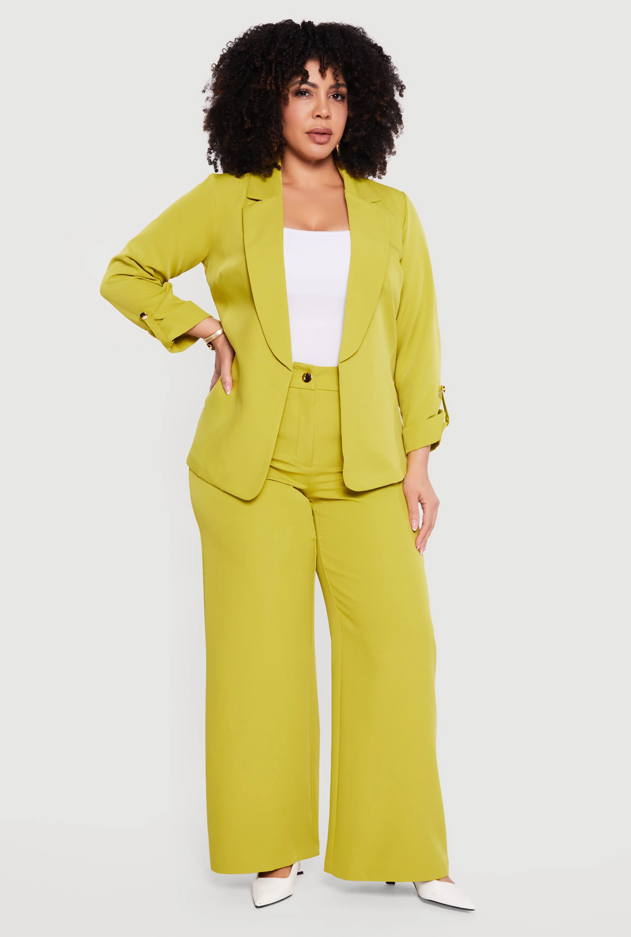 Plus Size Crepe Knit Tabbed Sleeve Open Front Blazer sold by Rainbow product image thumbnail 2