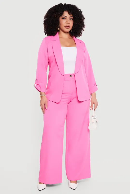 Plus Size High Waisted Wide Leg Crepe Knit Dress Pants made by Rainbow