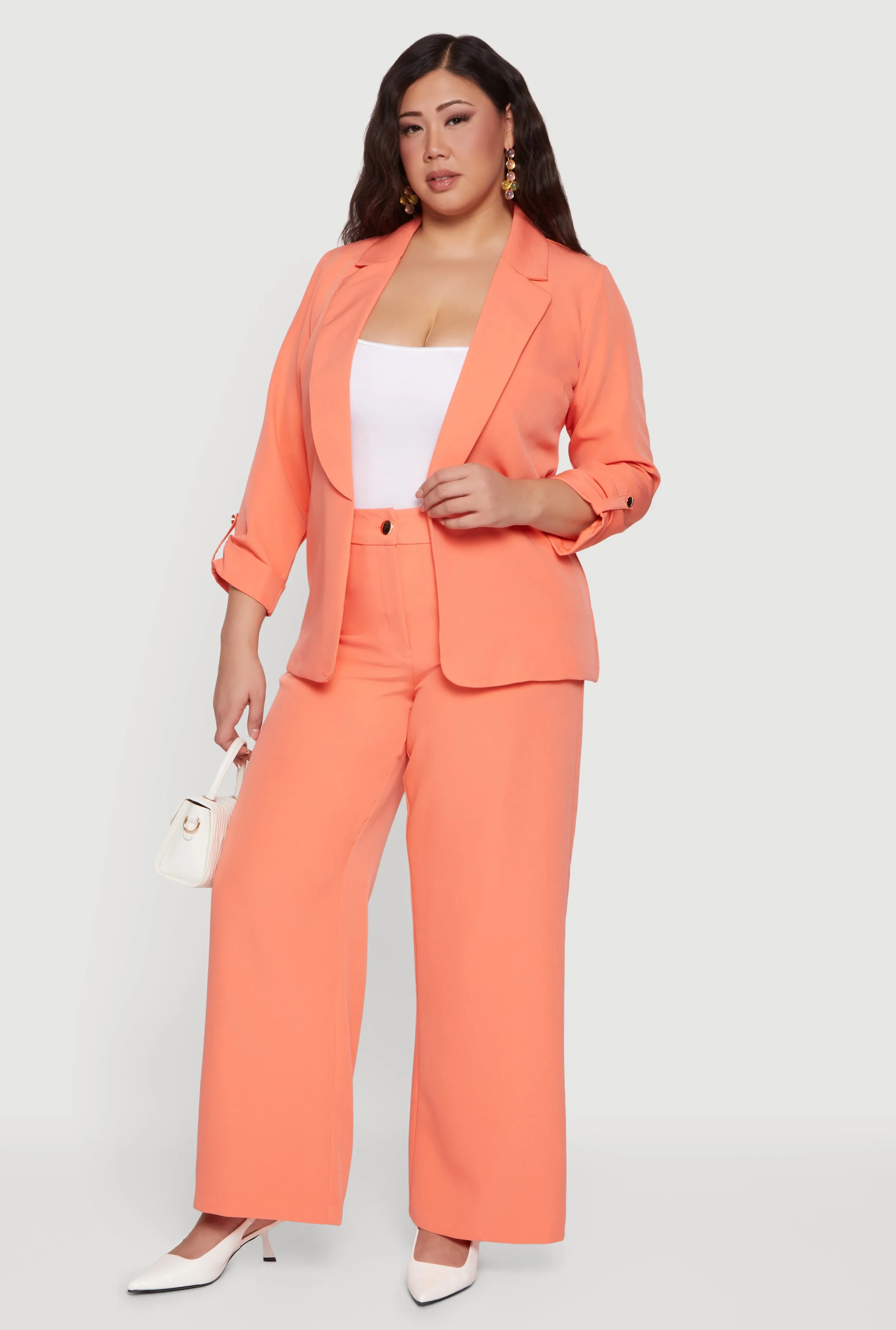 Plus Size Crepe Knit Tabbed Sleeve Open Front Blazer sold by Rainbow product image thumbnail 2