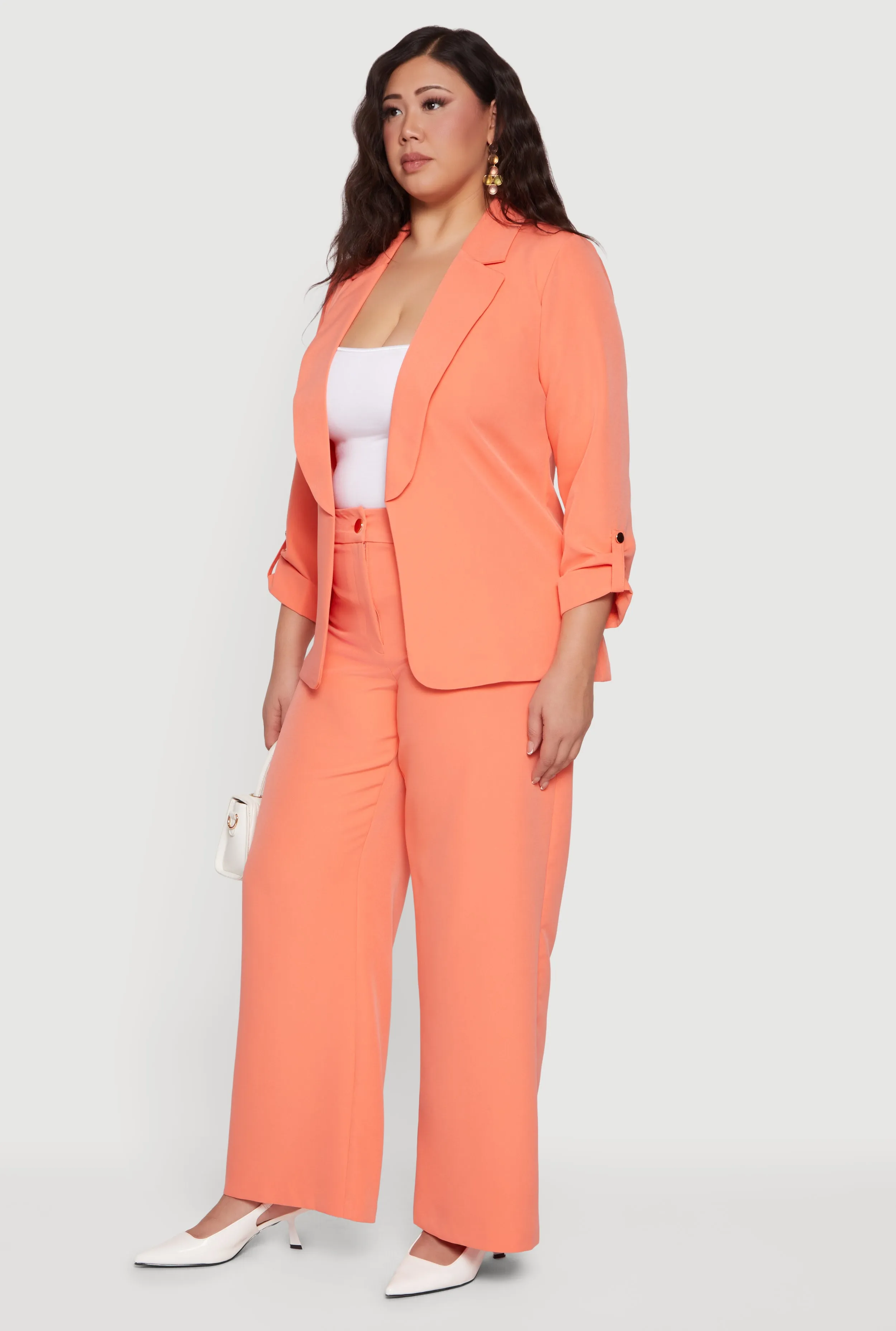 Plus Size Crepe Knit Tabbed Sleeve Open Front Blazer sold by Rainbow product image thumbnail 3