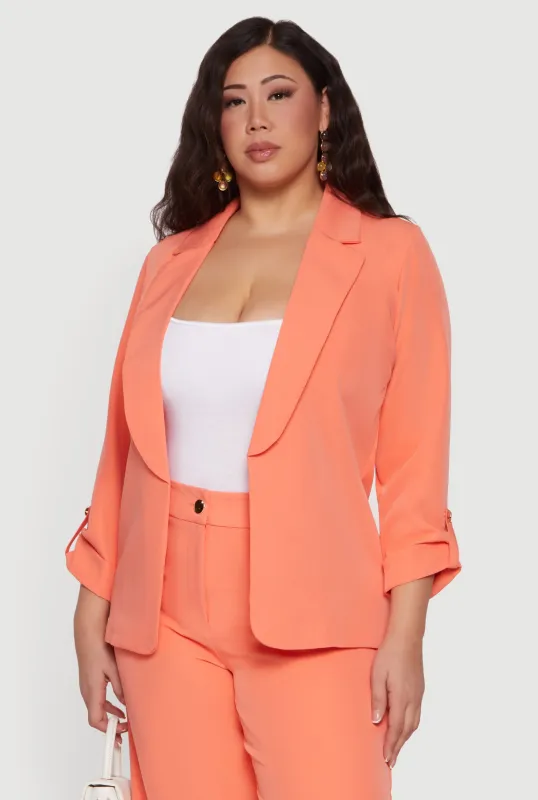 Plus Size Crepe Knit Tabbed Sleeve Open Front Blazer sold by Rainbow