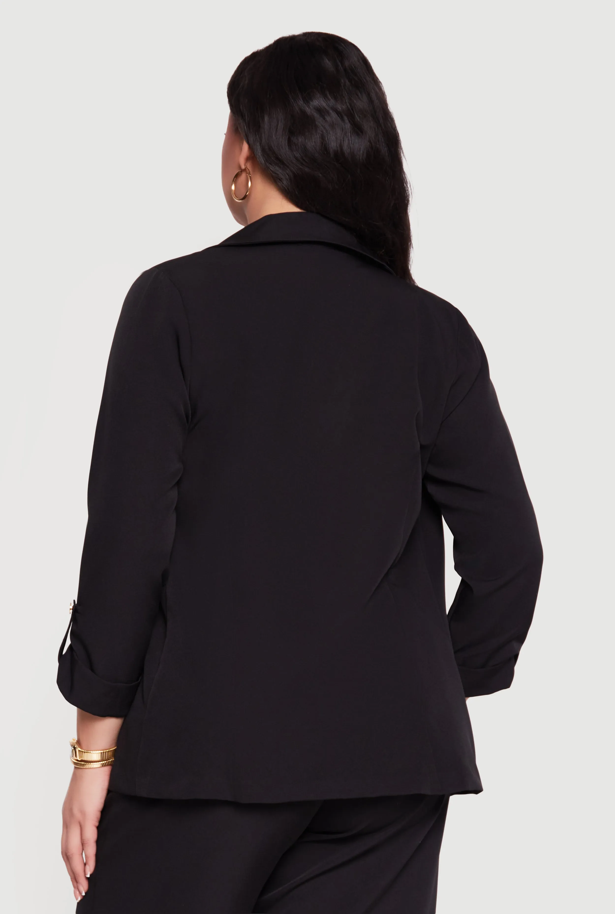 Plus Size Crepe Knit Tabbed Sleeve Open Front Blazer sold by Rainbow product image thumbnail 5