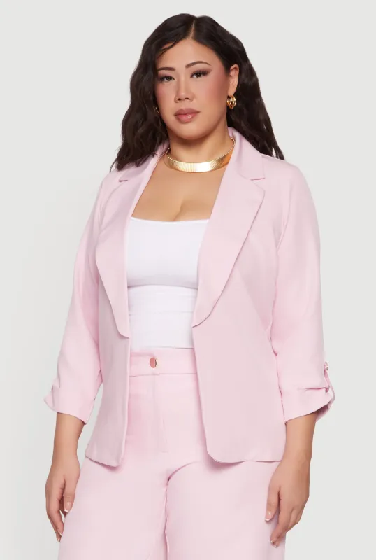 Plus Size Crepe Knit Tabbed Sleeve Open Front Blazer sold by Rainbow