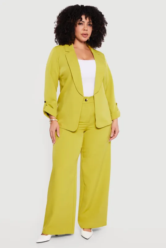 Plus Size High Waisted Wide Leg Crepe Knit Dress Pants sold by Rainbow