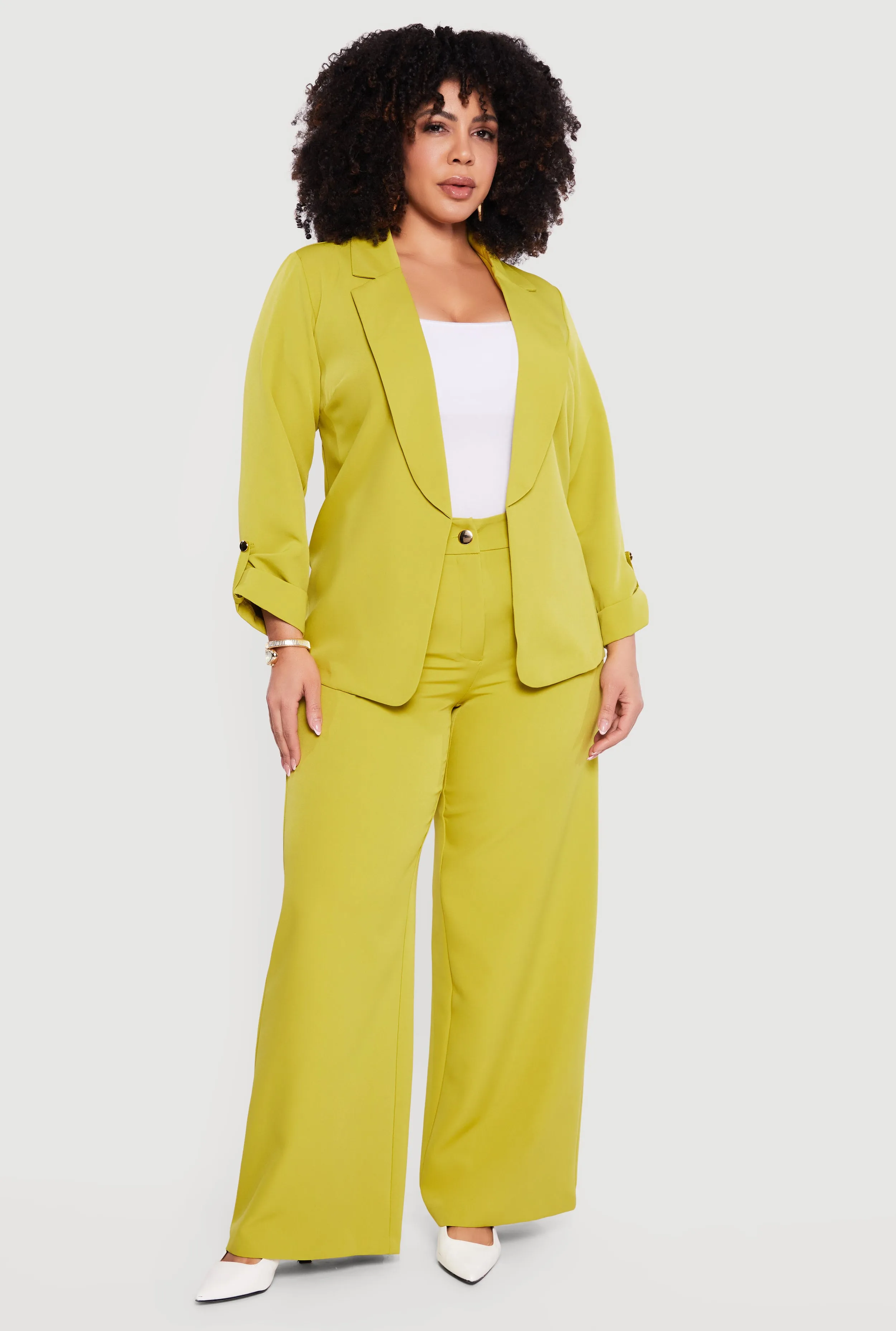 Plus Size High Waisted Wide Leg Crepe Knit Dress Pants sold by Rainbow