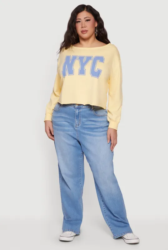 Plus Size Almost Famous Long Sleeve Boat Neck Graphic Top sold by Rainbow