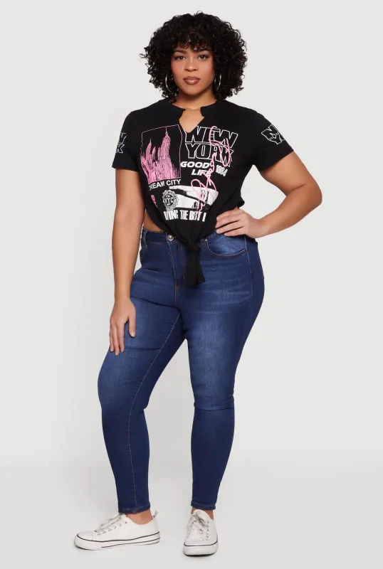 Plus Size New York Graphic Knot Front T-Shirt sold by Rainbow