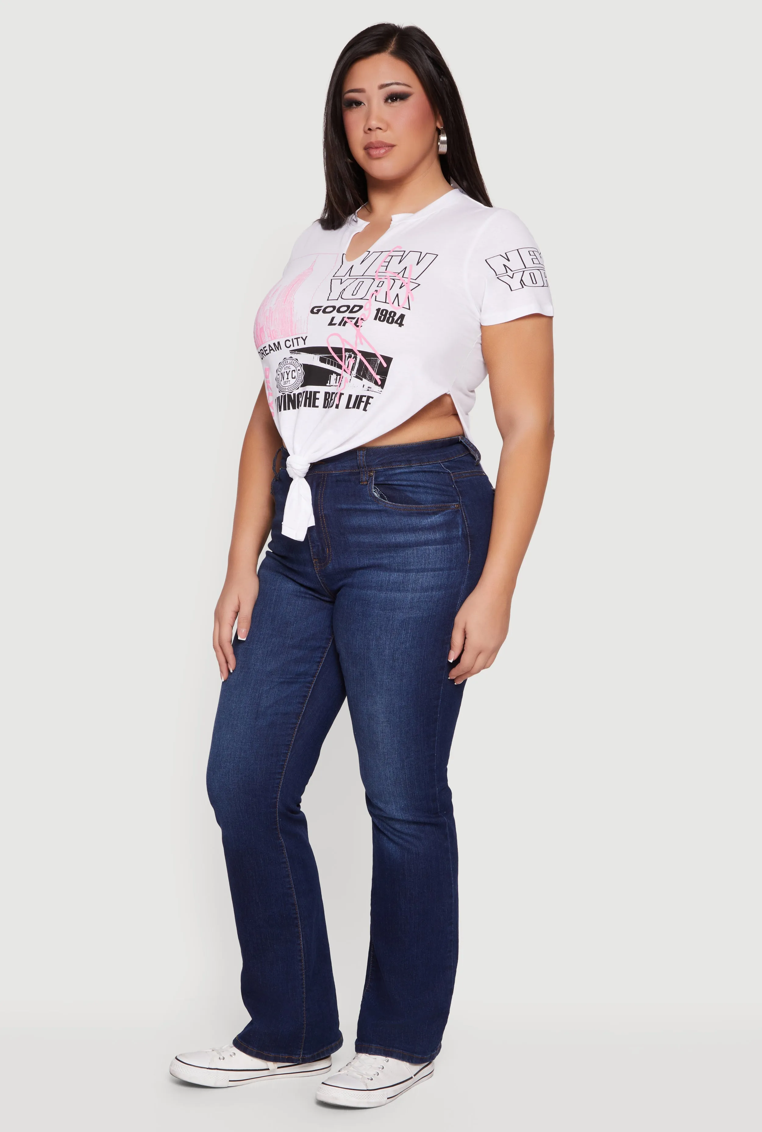 Plus Size New York Graphic Knot Front T-Shirt sold by Rainbow product image thumbnail 3