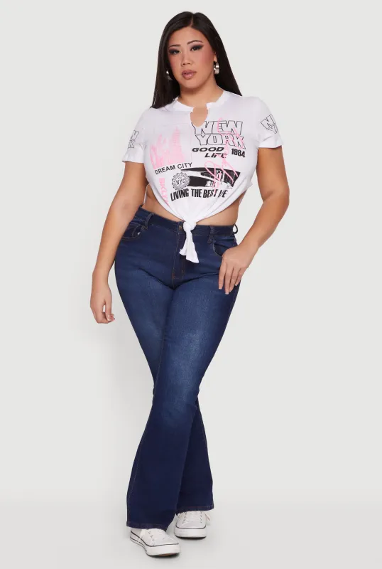 Plus Size New York Graphic Knot Front T-Shirt sold by Rainbow