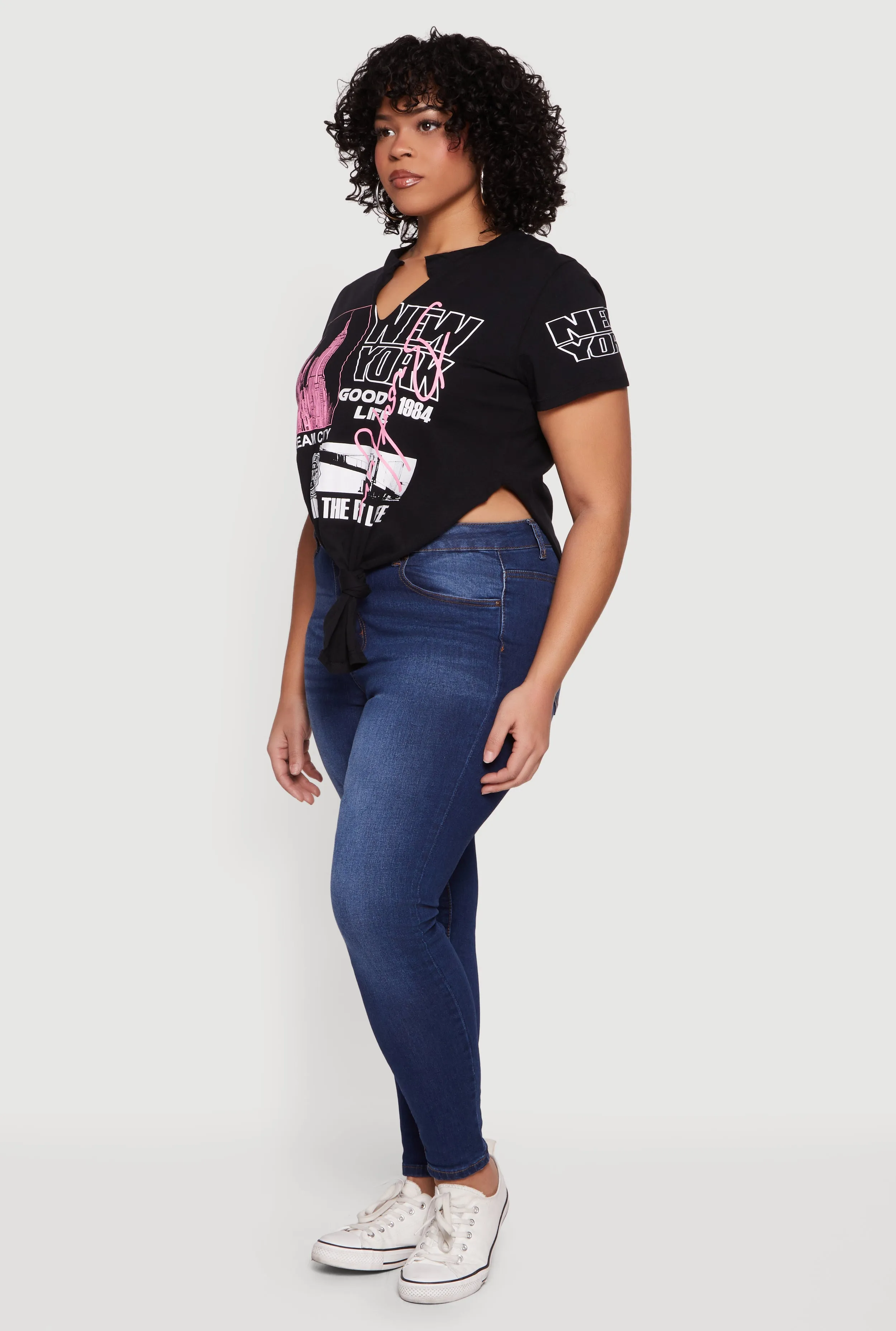 Plus Size New York Graphic Knot Front T-Shirt sold by Rainbow product image thumbnail 3