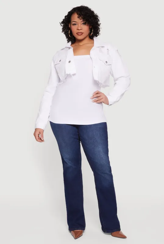 Plus Size Almost Famous Cropped Frayed Hem Denim Jacket sold by Rainbow
