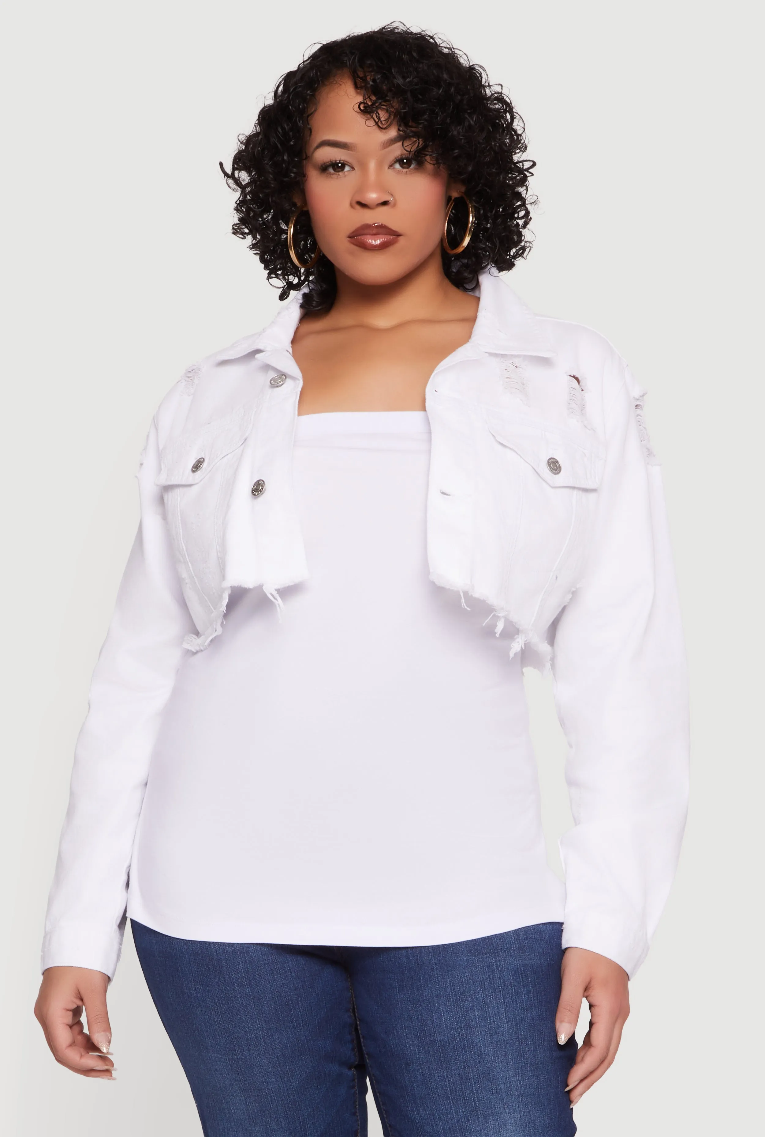 Plus Size Almost Famous Cropped Frayed Hem Denim Jacket sold by Rainbow product image thumbnail 2