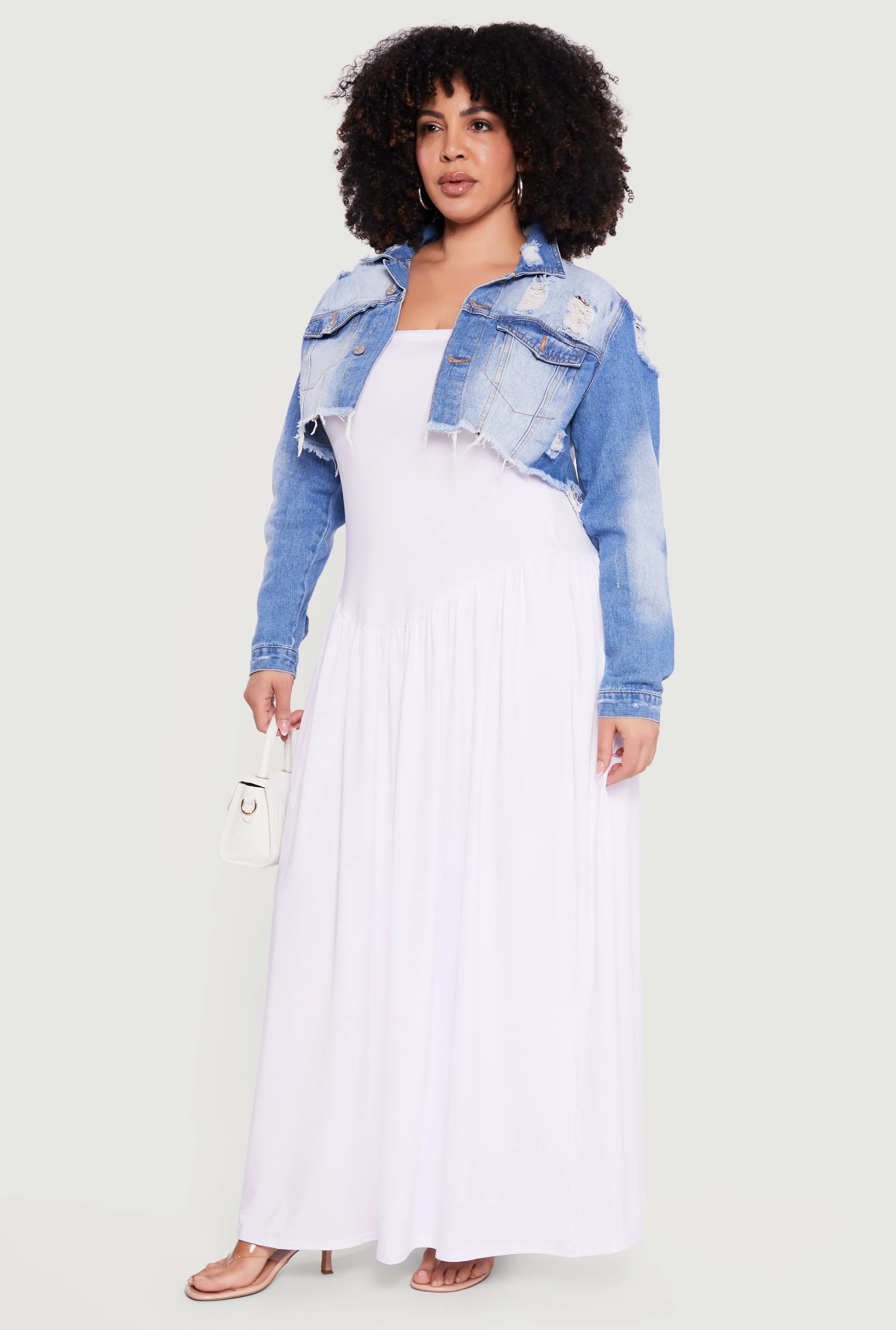 Plus Size Almost Famous Cropped Frayed Hem Denim Jacket sold by Rainbow product image thumbnail 3