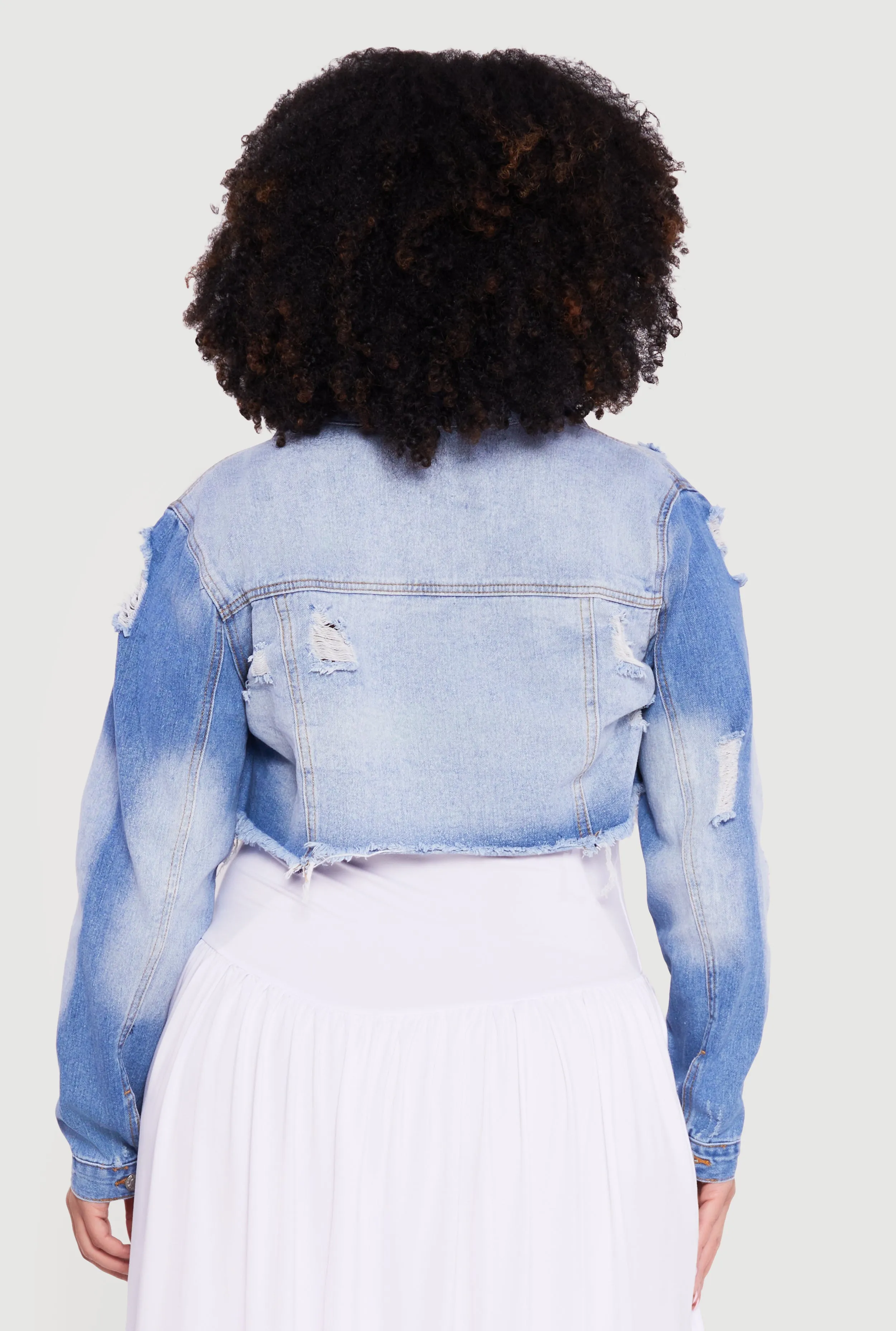 Plus Size Almost Famous Cropped Frayed Hem Denim Jacket sold by Rainbow product image thumbnail 5