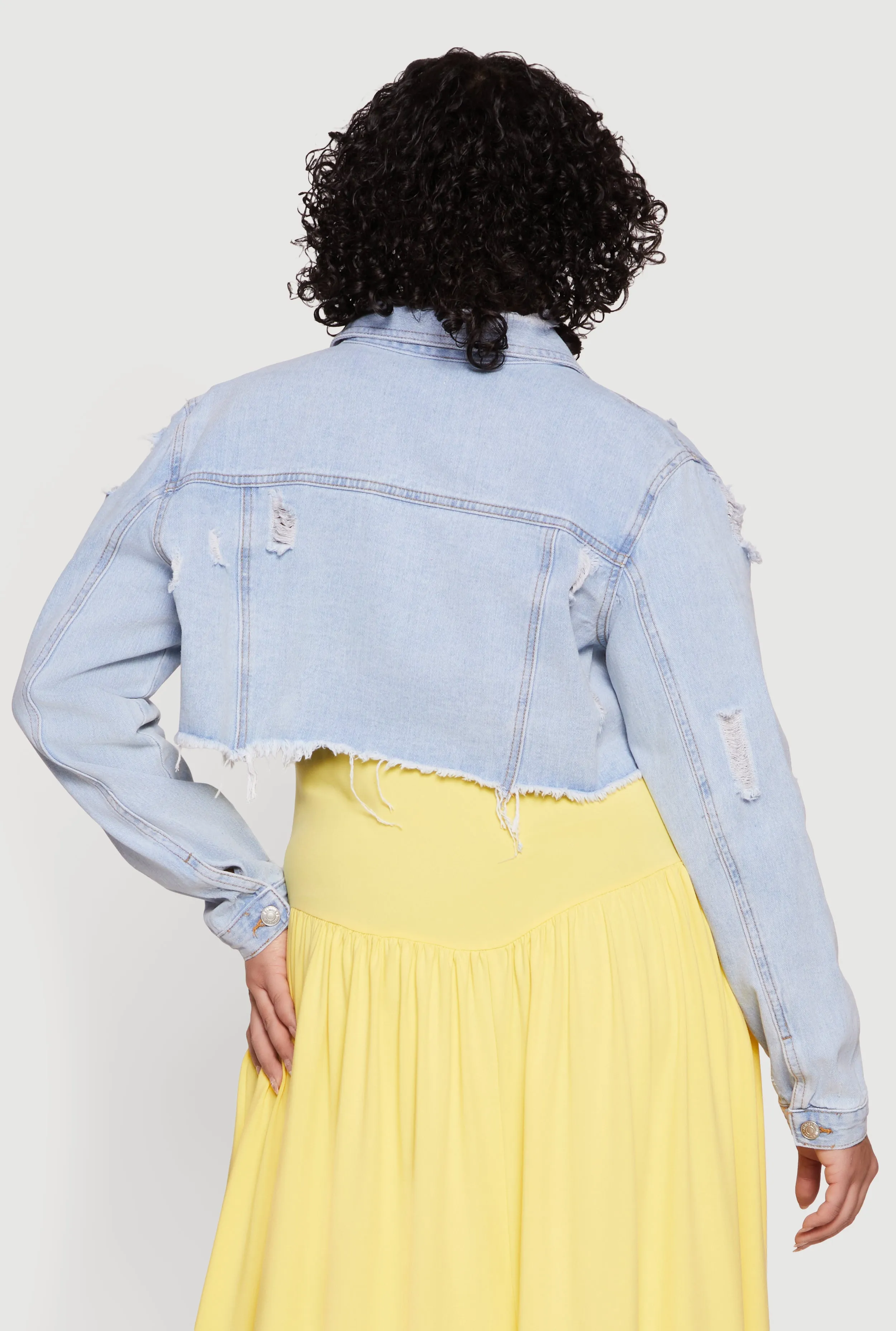 Plus Size Almost Famous Cropped Frayed Hem Denim Jacket sold by Rainbow product image thumbnail 5