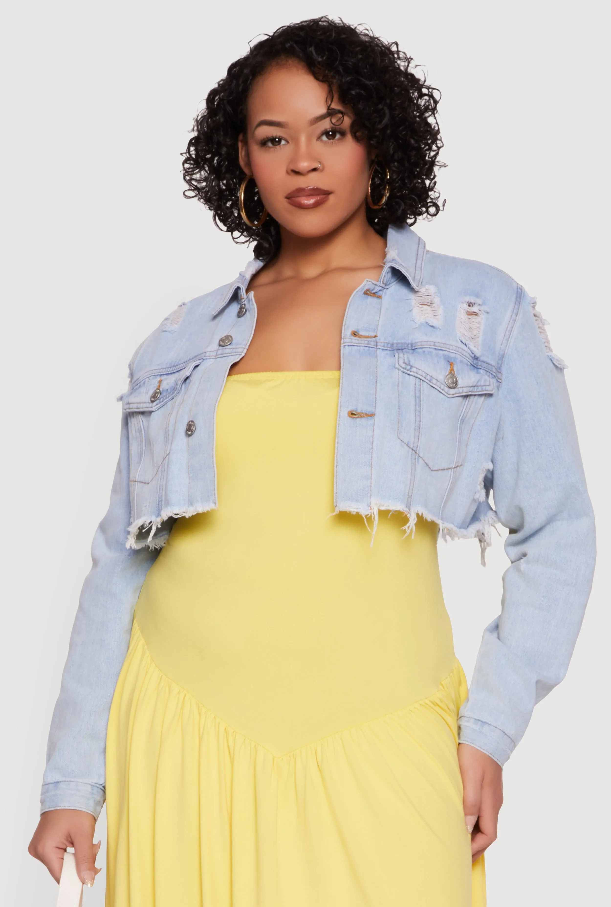 Plus Size Almost Famous Cropped Frayed Hem Denim Jacket sold by Rainbow product image thumbnail 2