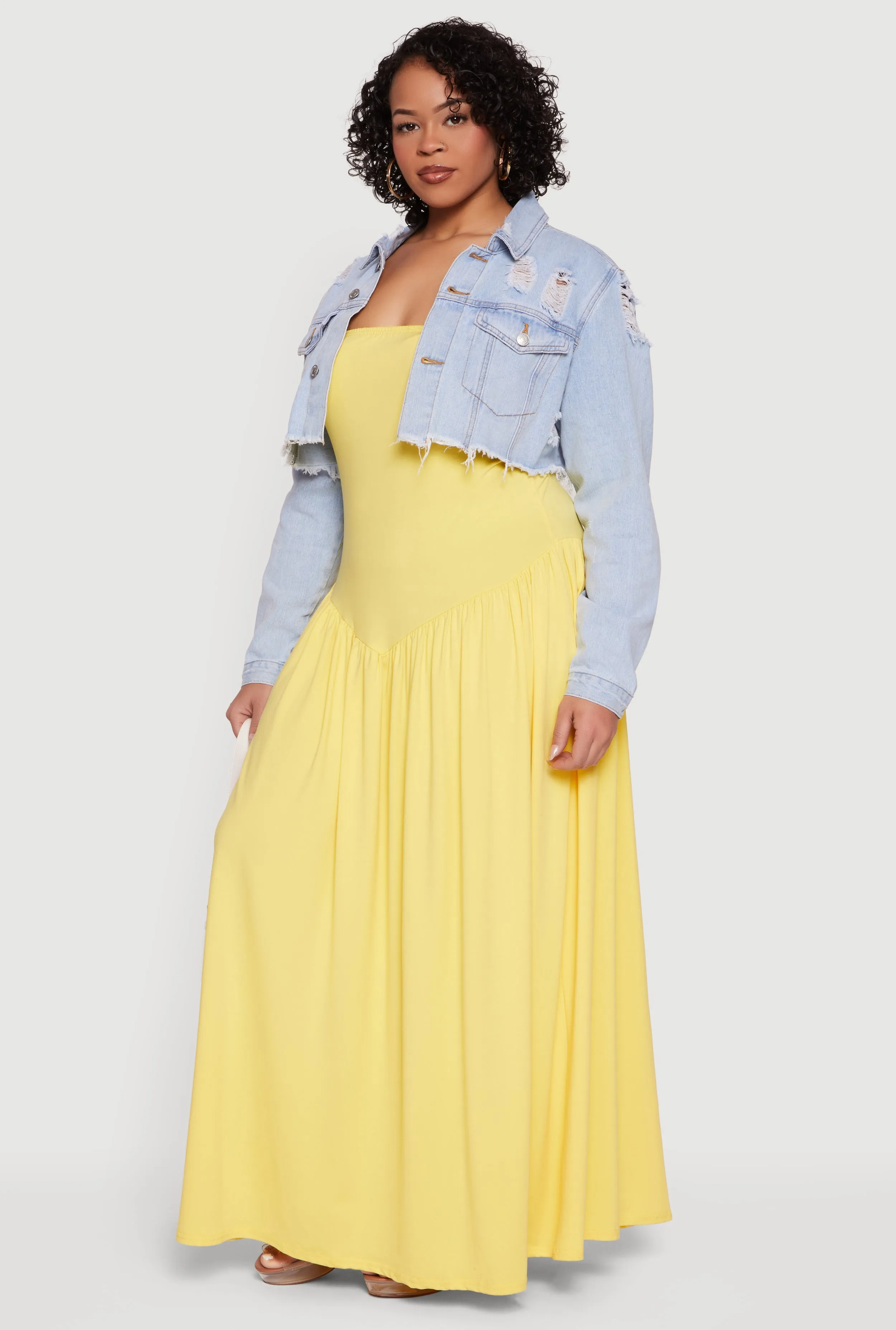 Plus Size Almost Famous Cropped Frayed Hem Denim Jacket sold by Rainbow product image thumbnail 3