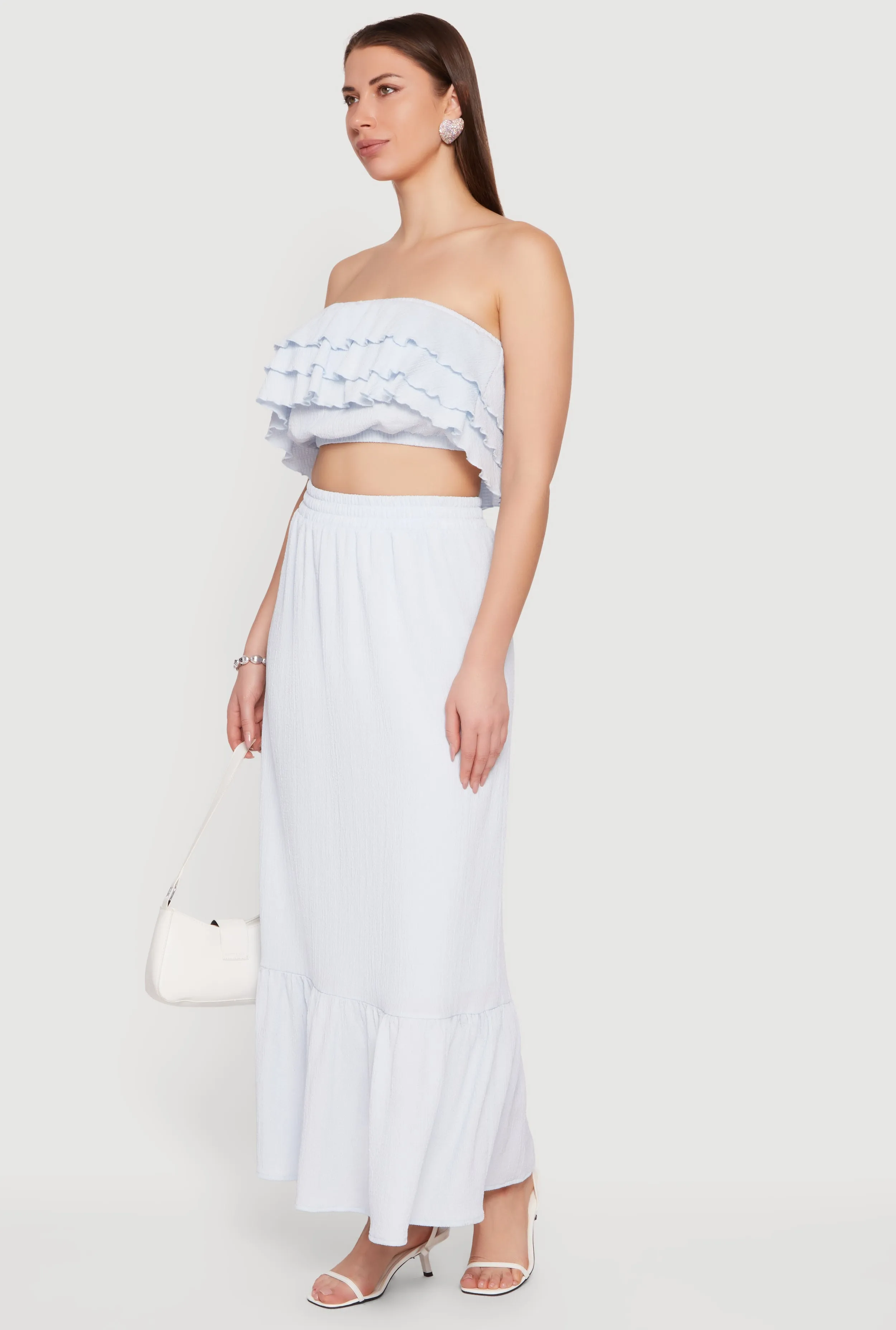 Textured Knit Ruffle Tiered Crop Tube Top sold by Rainbow product image thumbnail 3