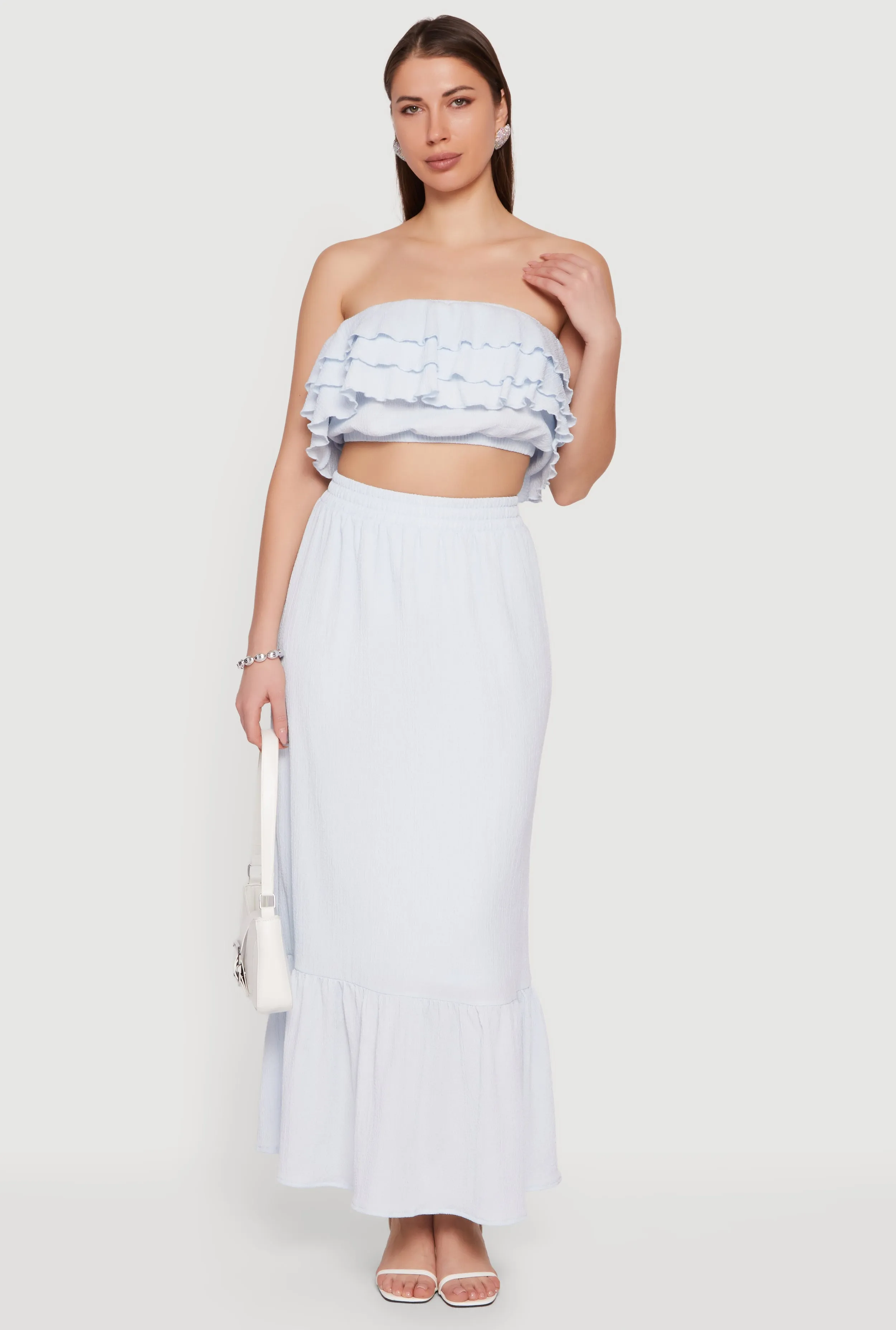 Textured Knit Ruffle Tiered Crop Tube Top sold by Rainbow product image thumbnail 2