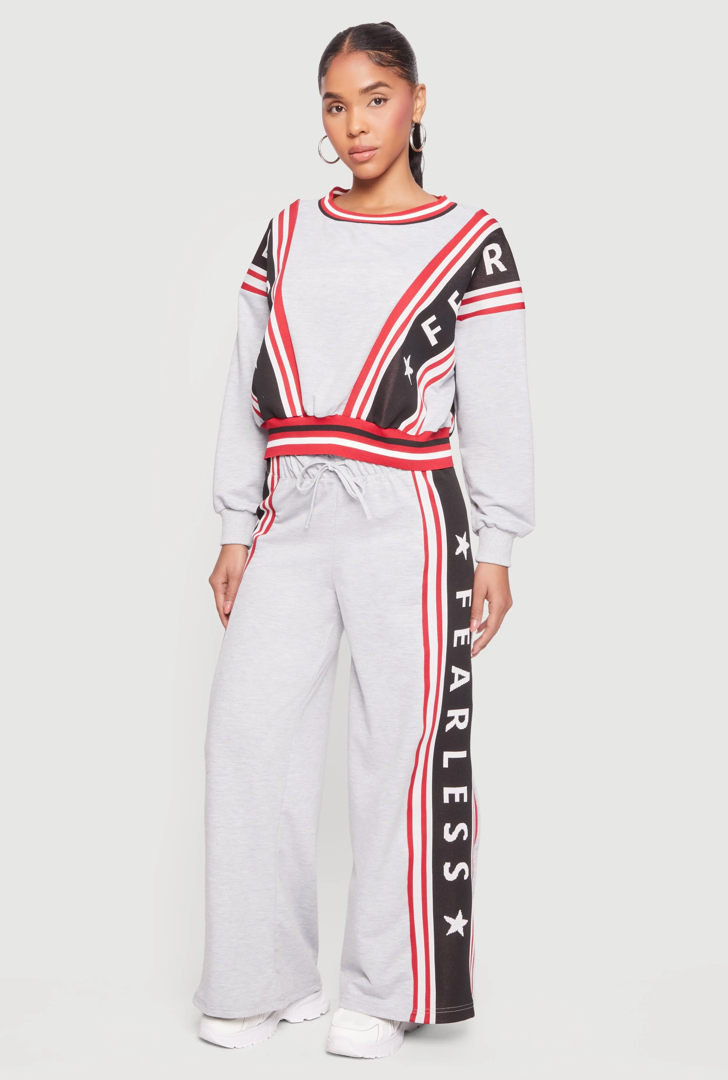 Fearless Graphic Side Stripe Wide Leg Sweatpants sold by Rainbow