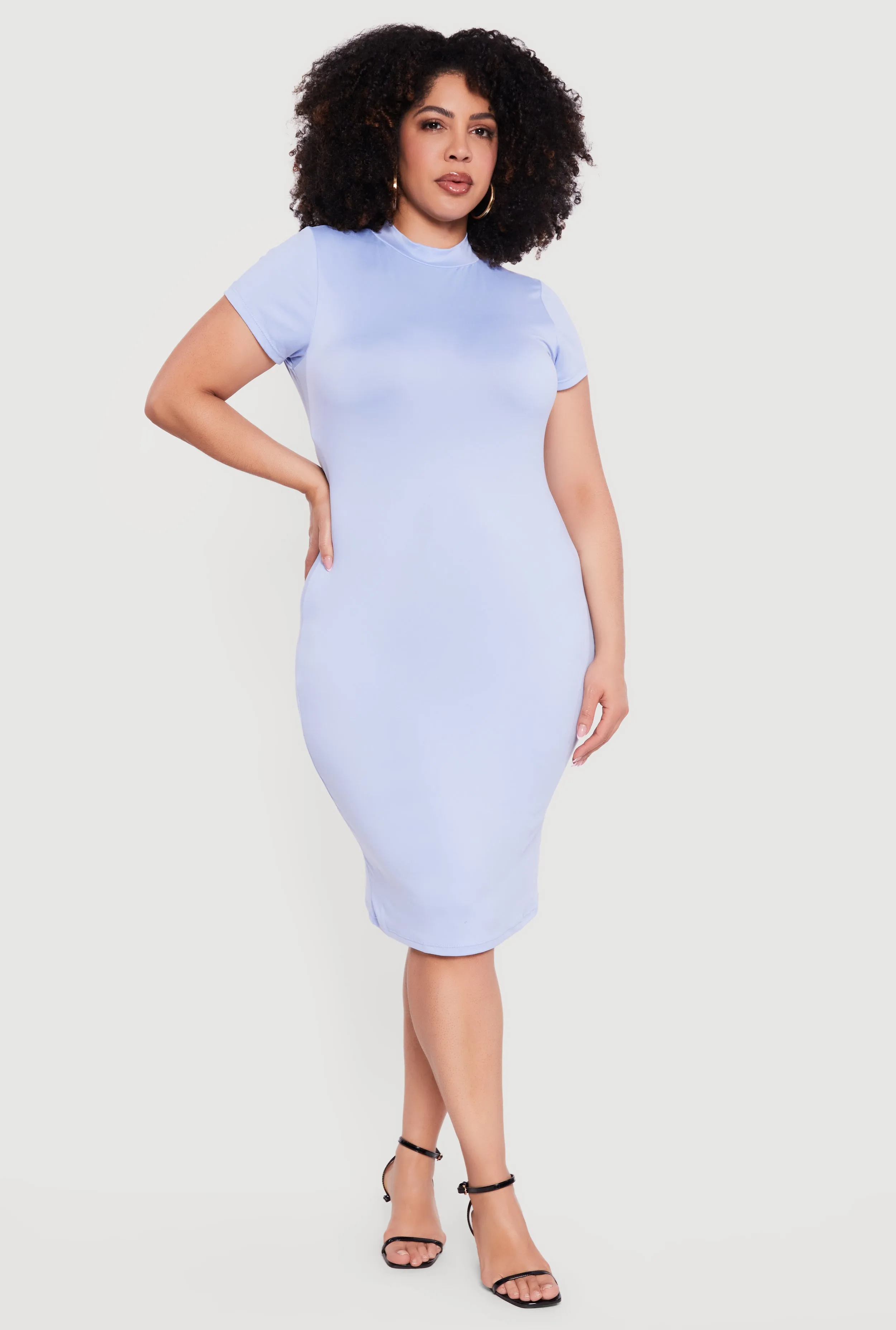 Plus Size Short Sleeve Mock Neck Midi Dress sold by Rainbow