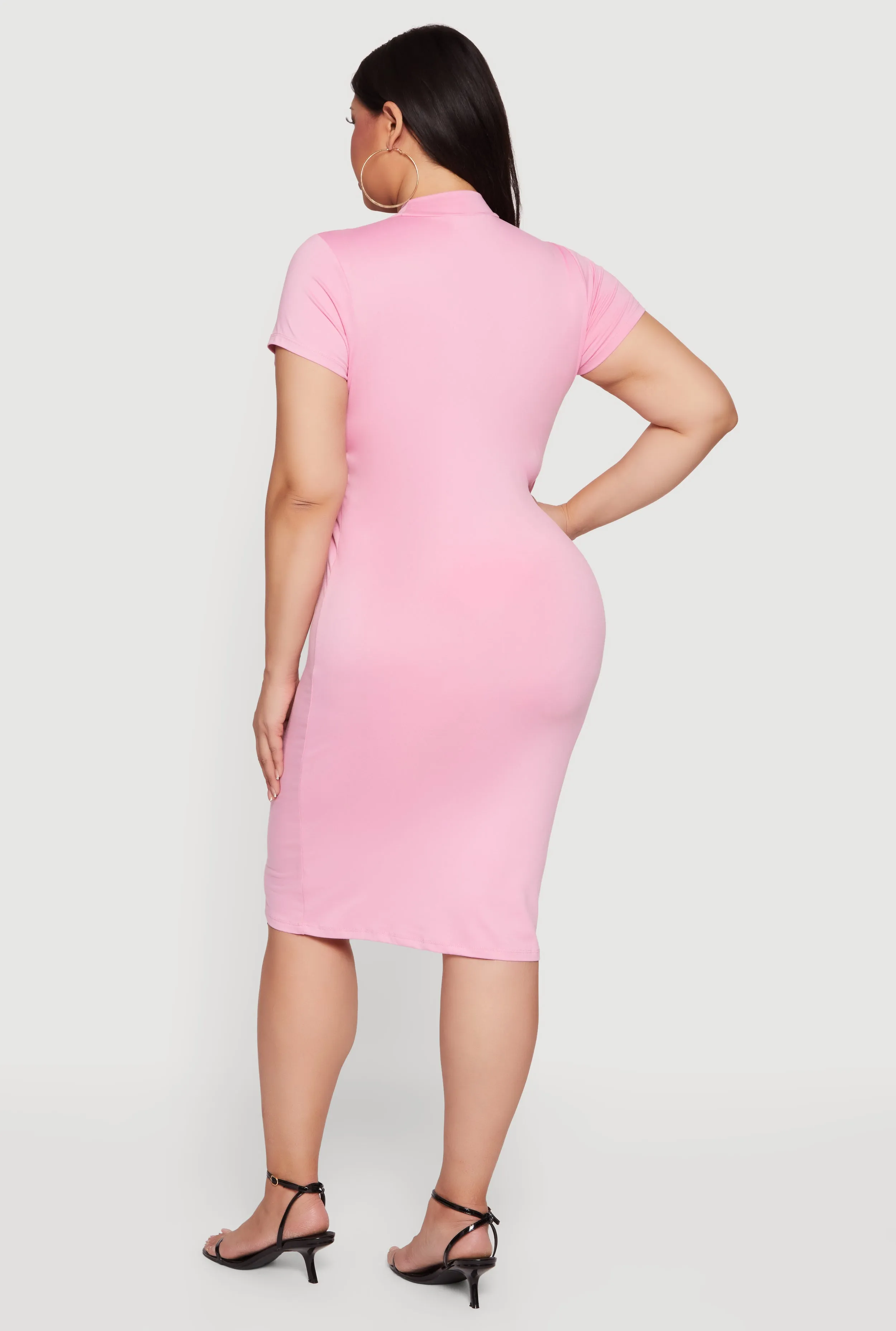Plus Size Short Sleeve Mock Neck Midi Dress sold by Rainbow product image thumbnail 3