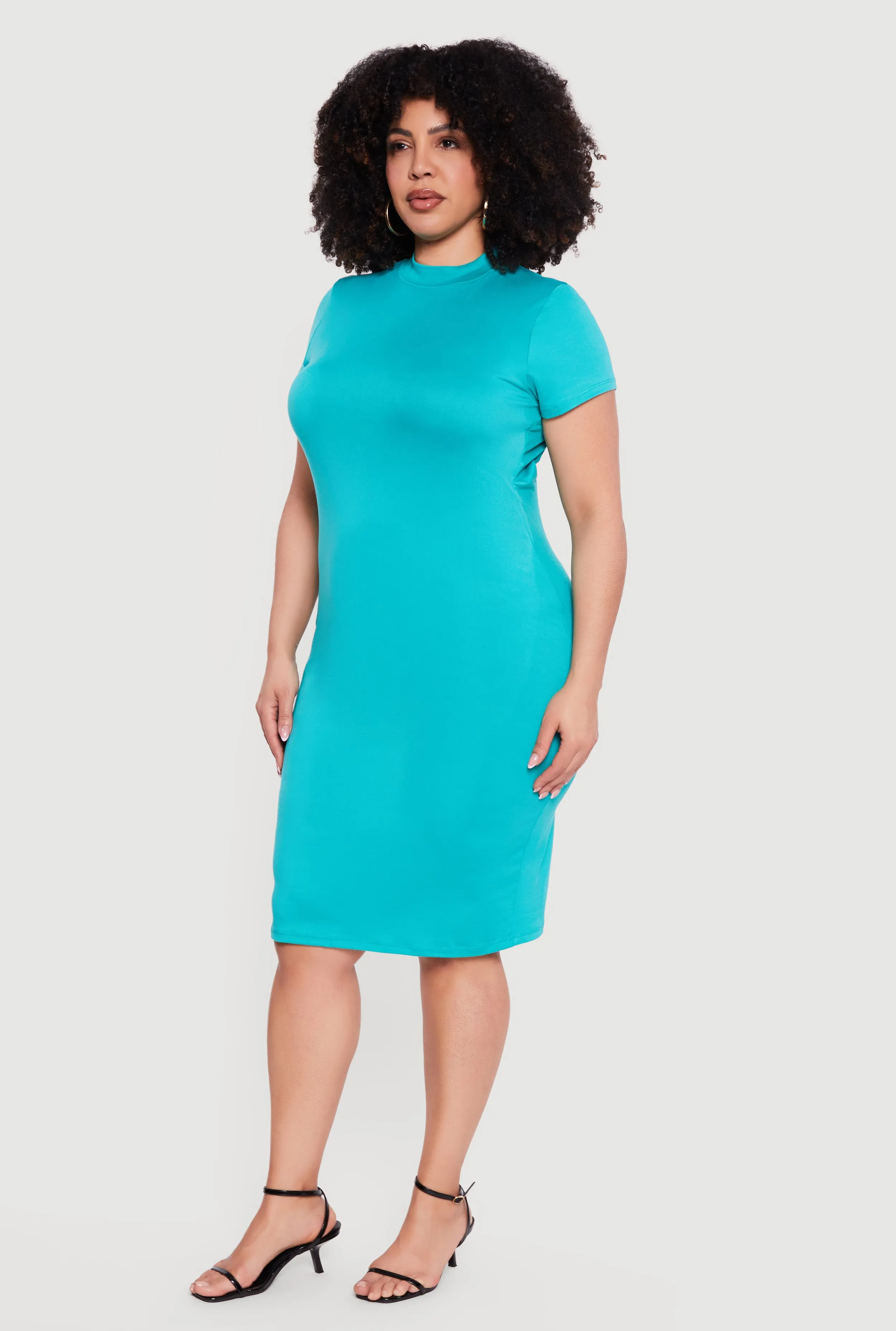 Plus Size Short Sleeve Mock Neck Midi Dress sold by Rainbow product image thumbnail 2