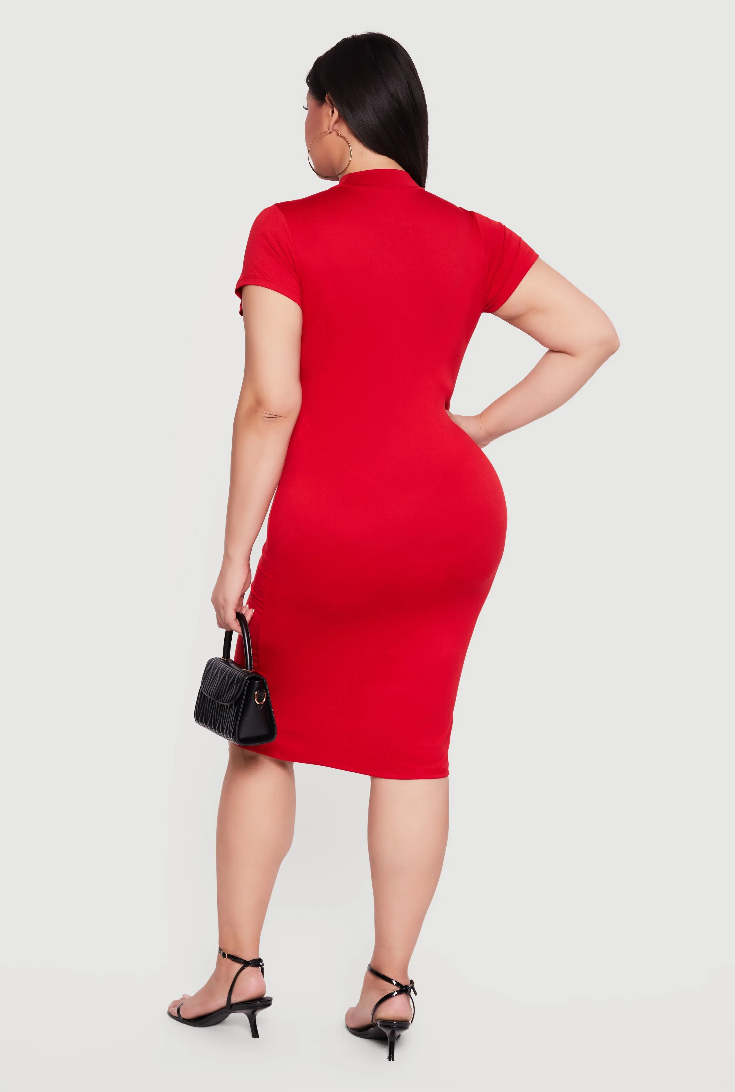 Plus Size Short Sleeve Mock Neck Midi Dress sold by Rainbow product image thumbnail 3