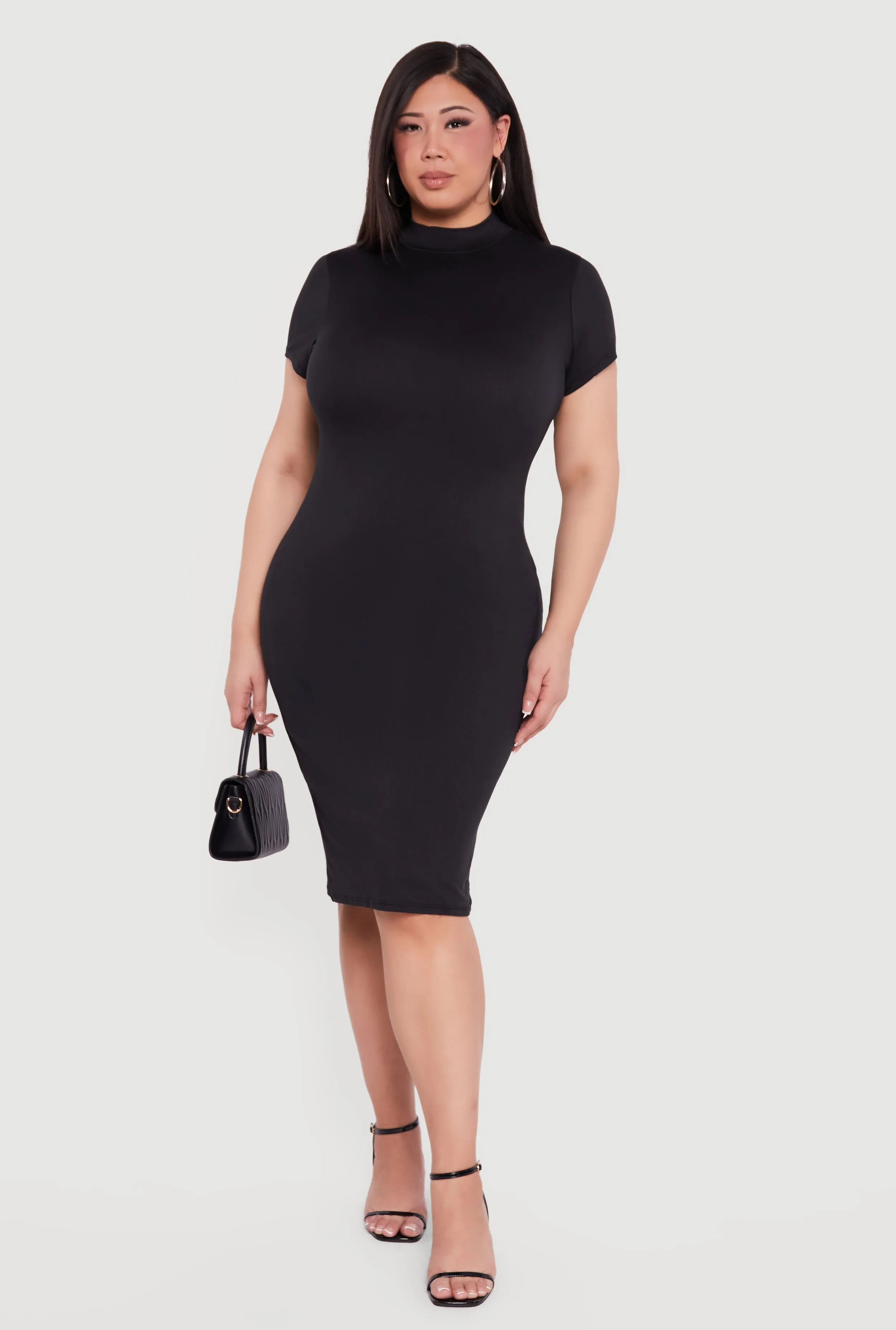 Plus Size Short Sleeve Mock Neck Midi Dress sold by Rainbow