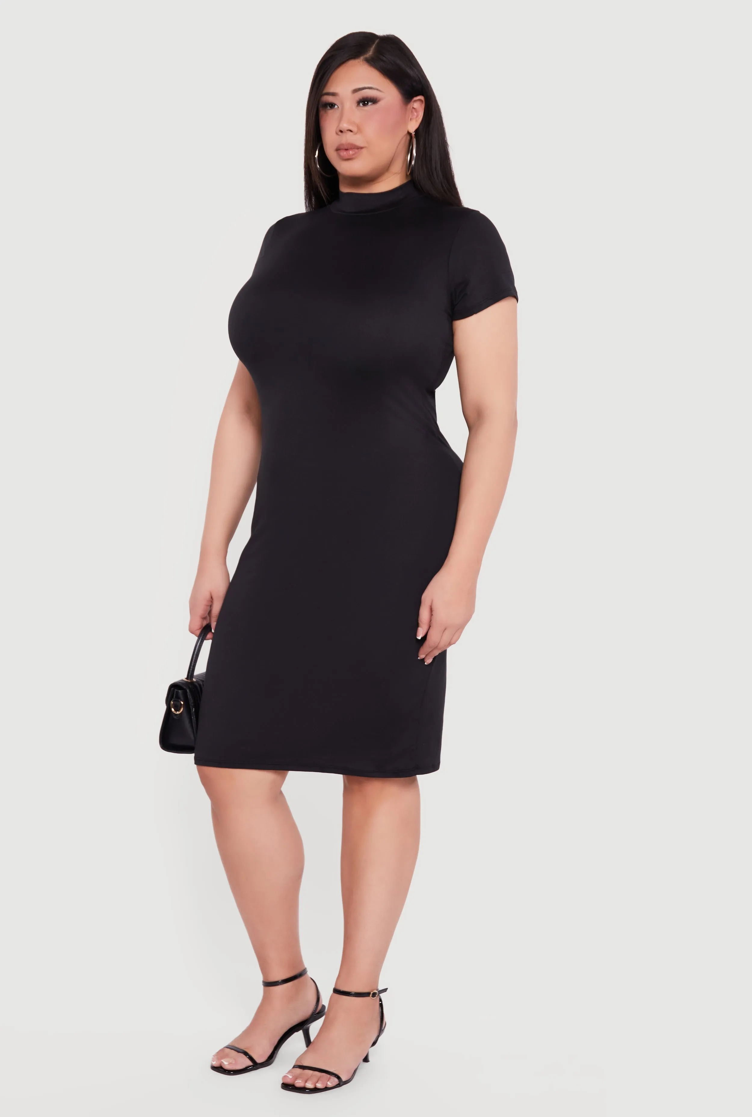 Plus Size Short Sleeve Mock Neck Midi Dress sold by Rainbow product image thumbnail 2
