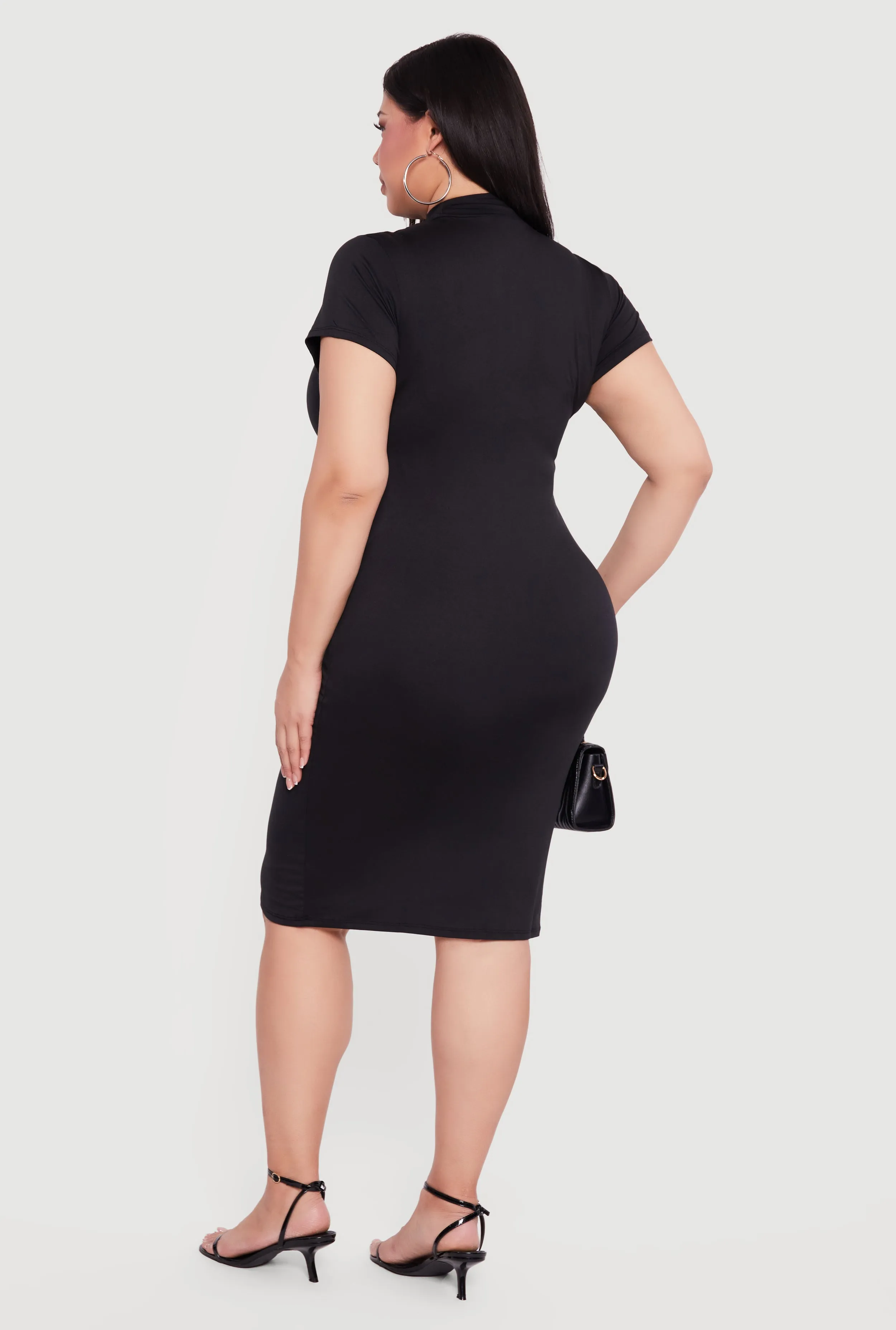 Plus Size Short Sleeve Mock Neck Midi Dress sold by Rainbow product image thumbnail 3