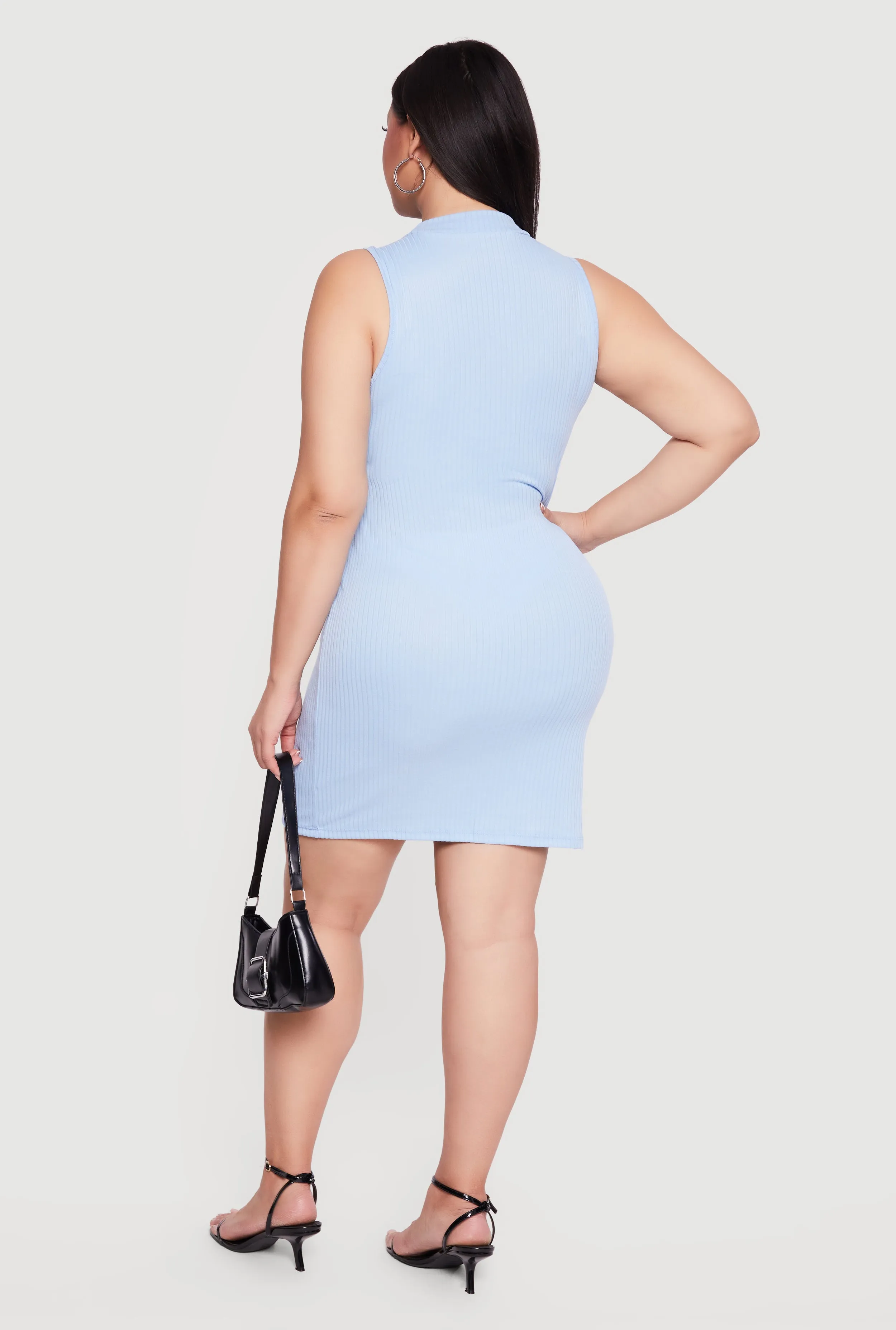 Plus Size Rib Knit Sleeveless Mock Neck Mini Dress sold by Rainbow product image thumbnail 3