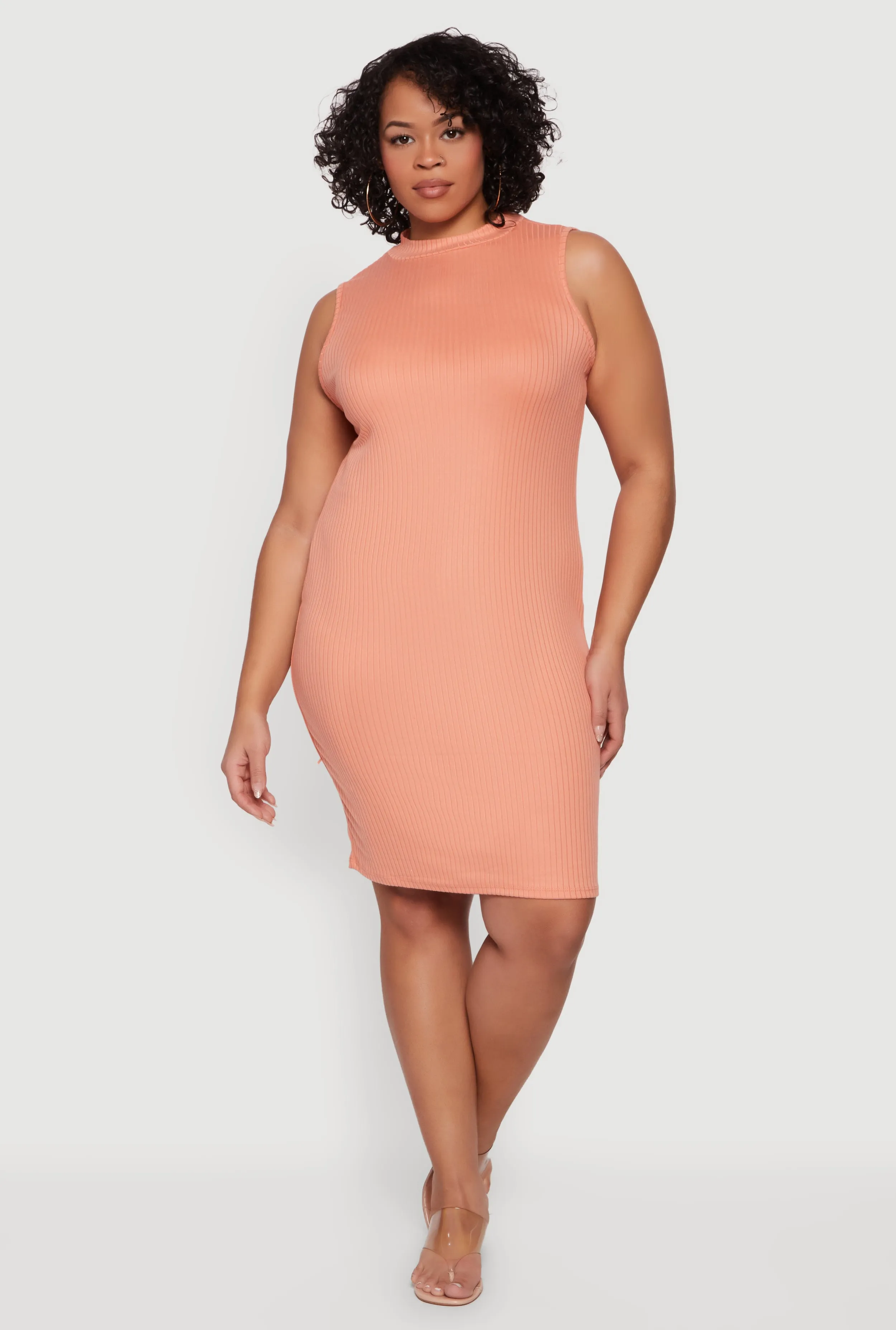 Plus Size Rib Knit Sleeveless Mock Neck Mini Dress sold by Rainbow product image thumbnail 5