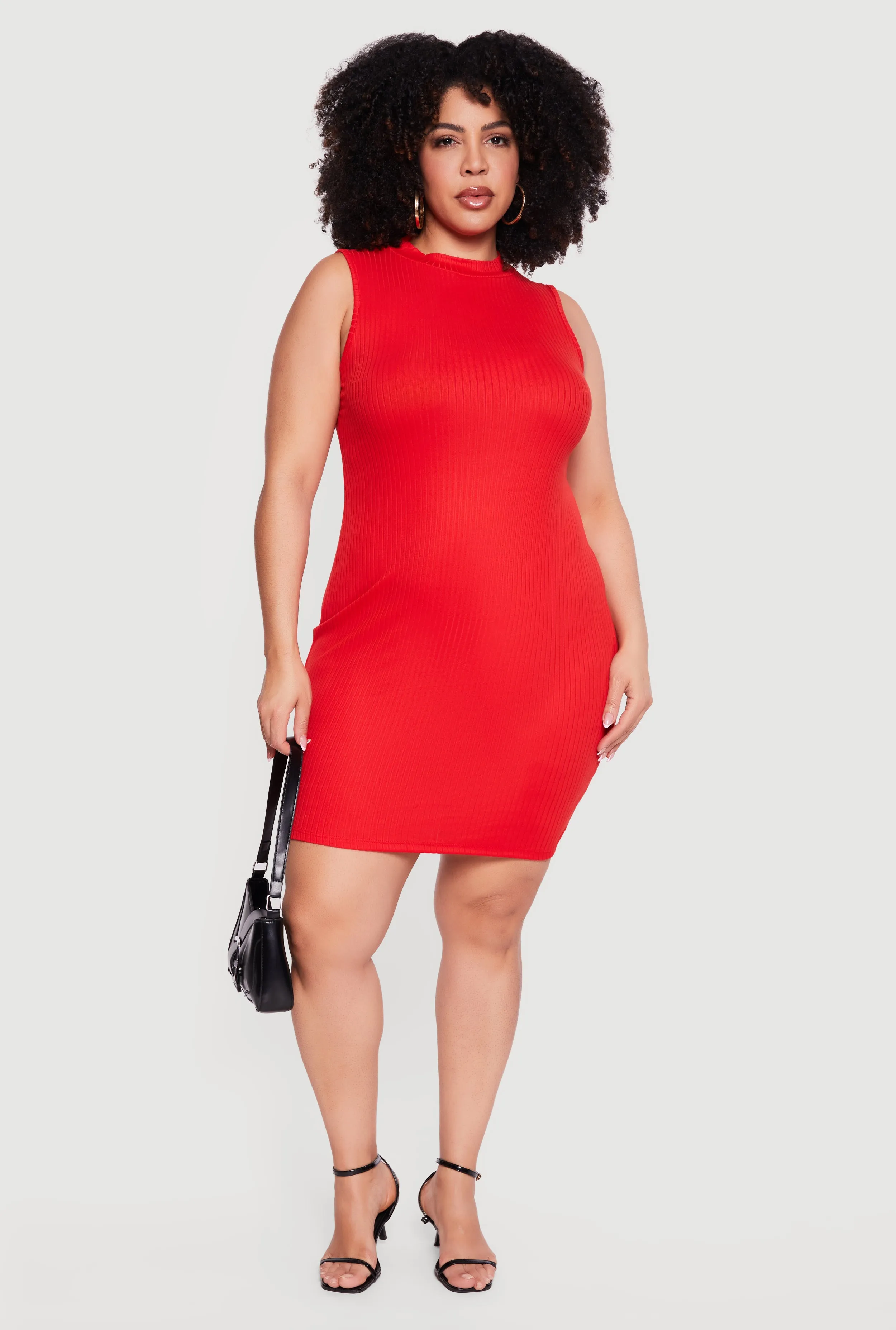 Plus Size Rib Knit Sleeveless Mock Neck Mini Dress sold by Rainbow product image thumbnail 2