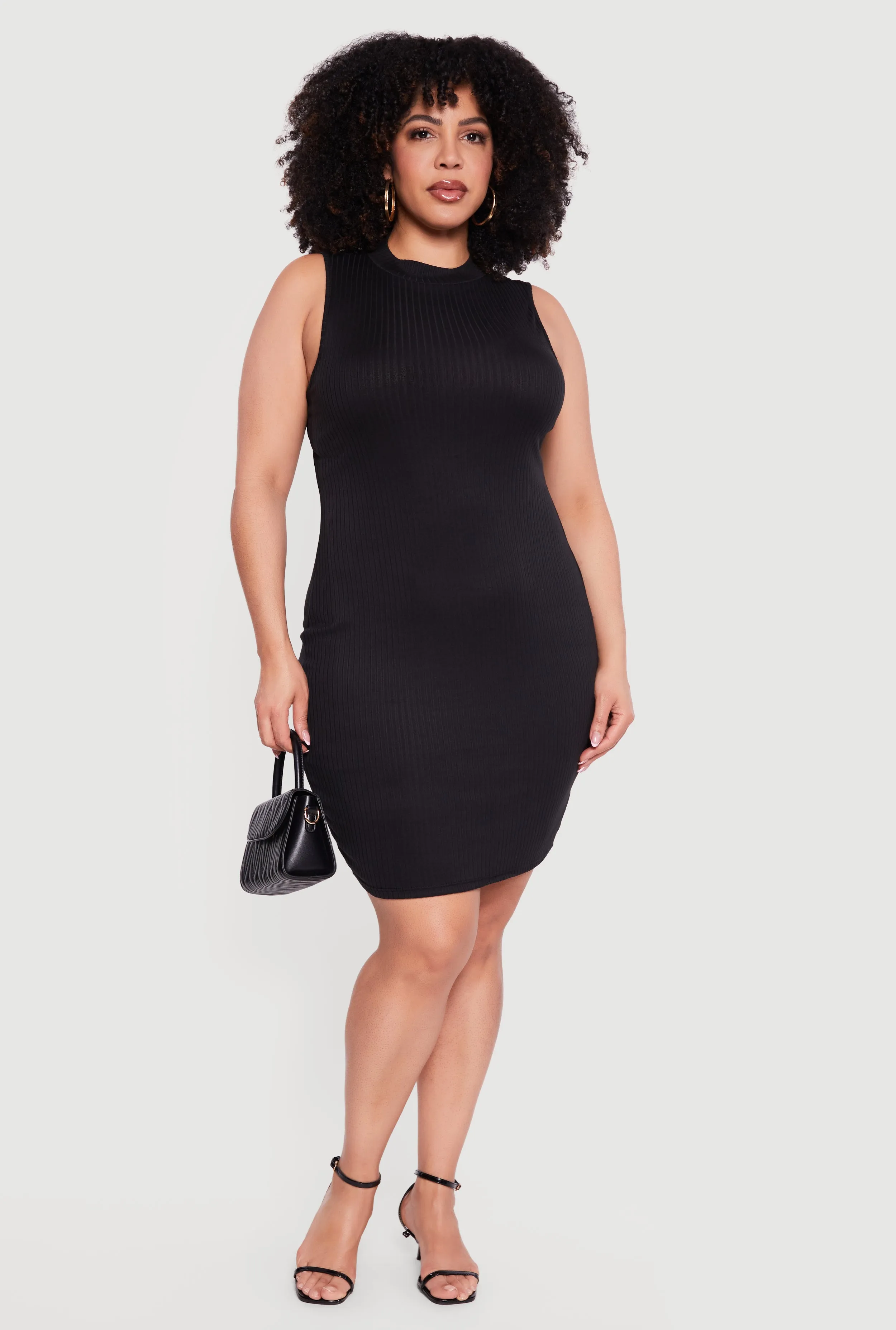 Plus Size Rib Knit Sleeveless Mock Neck Mini Dress sold by Rainbow