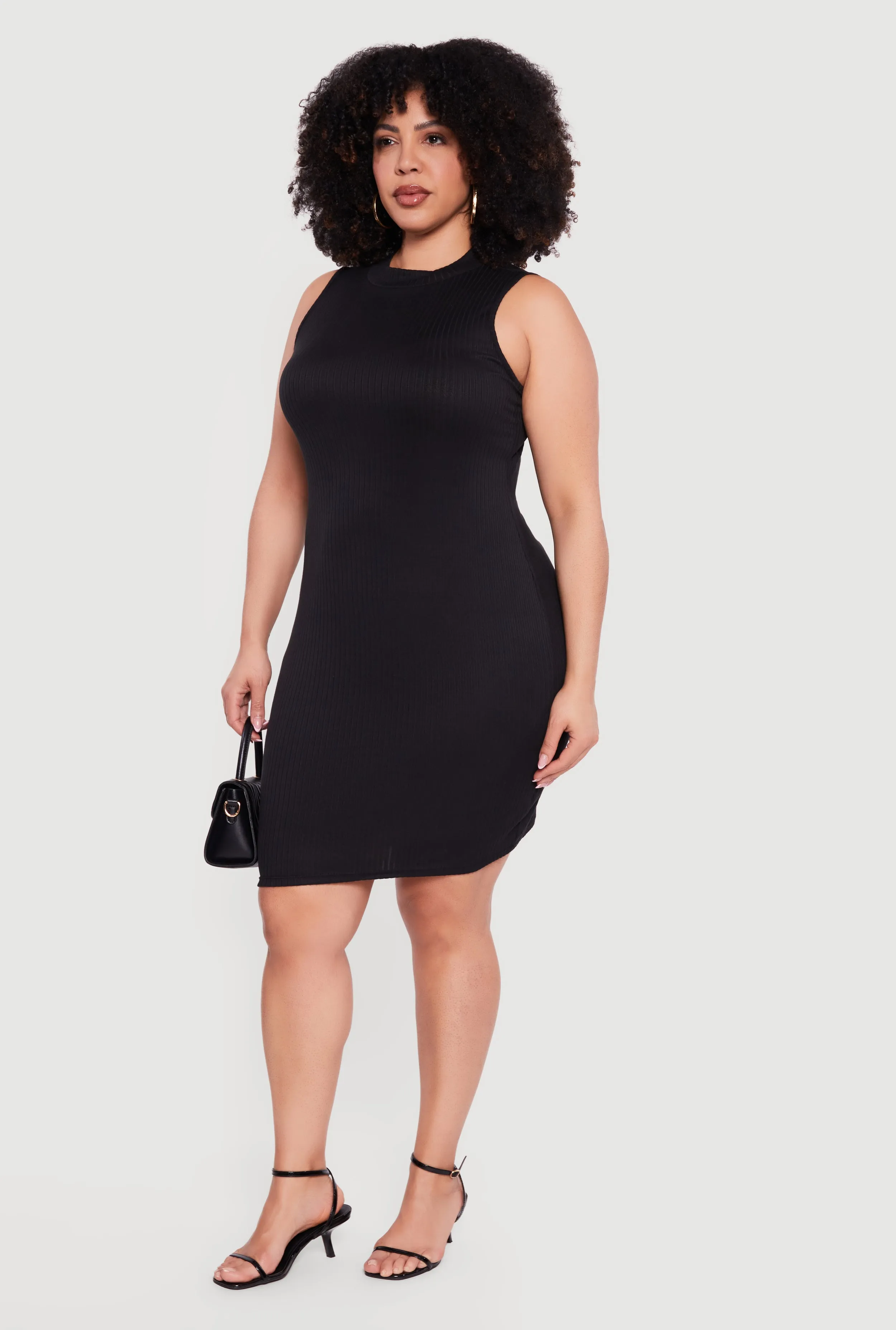 Plus Size Rib Knit Sleeveless Mock Neck Mini Dress sold by Rainbow product image thumbnail 2