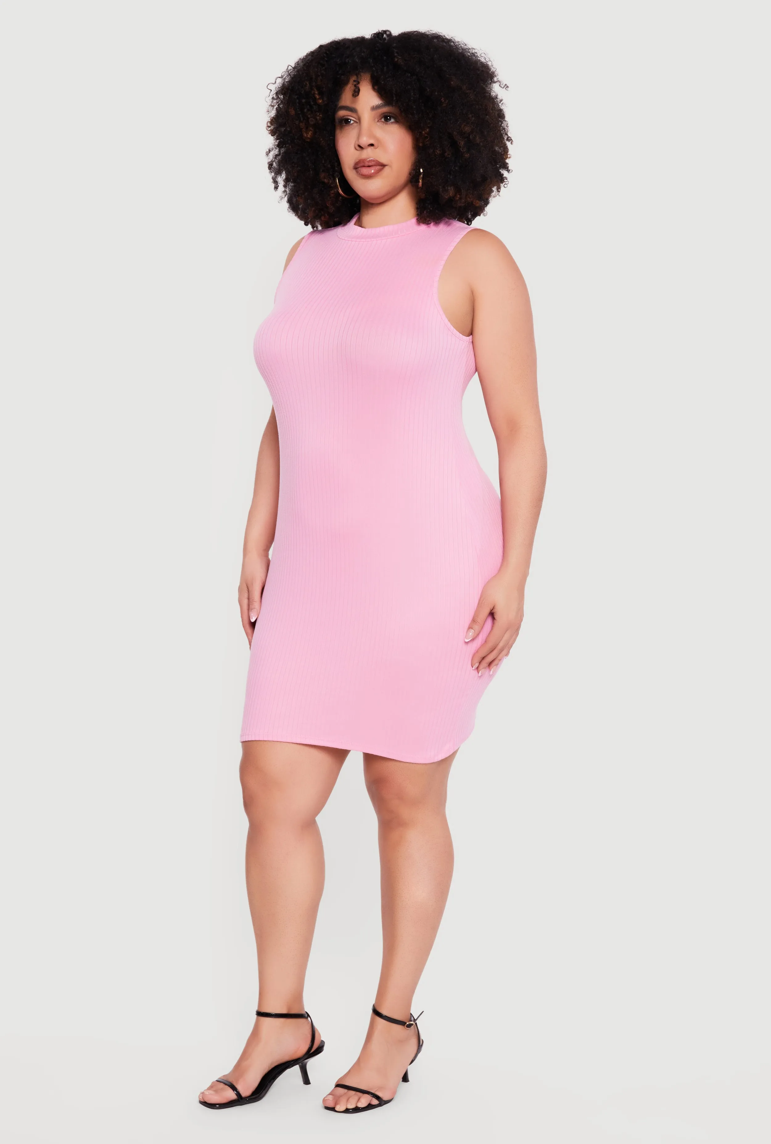 Plus Size Rib Knit Sleeveless Mock Neck Mini Dress sold by Rainbow product image thumbnail 2