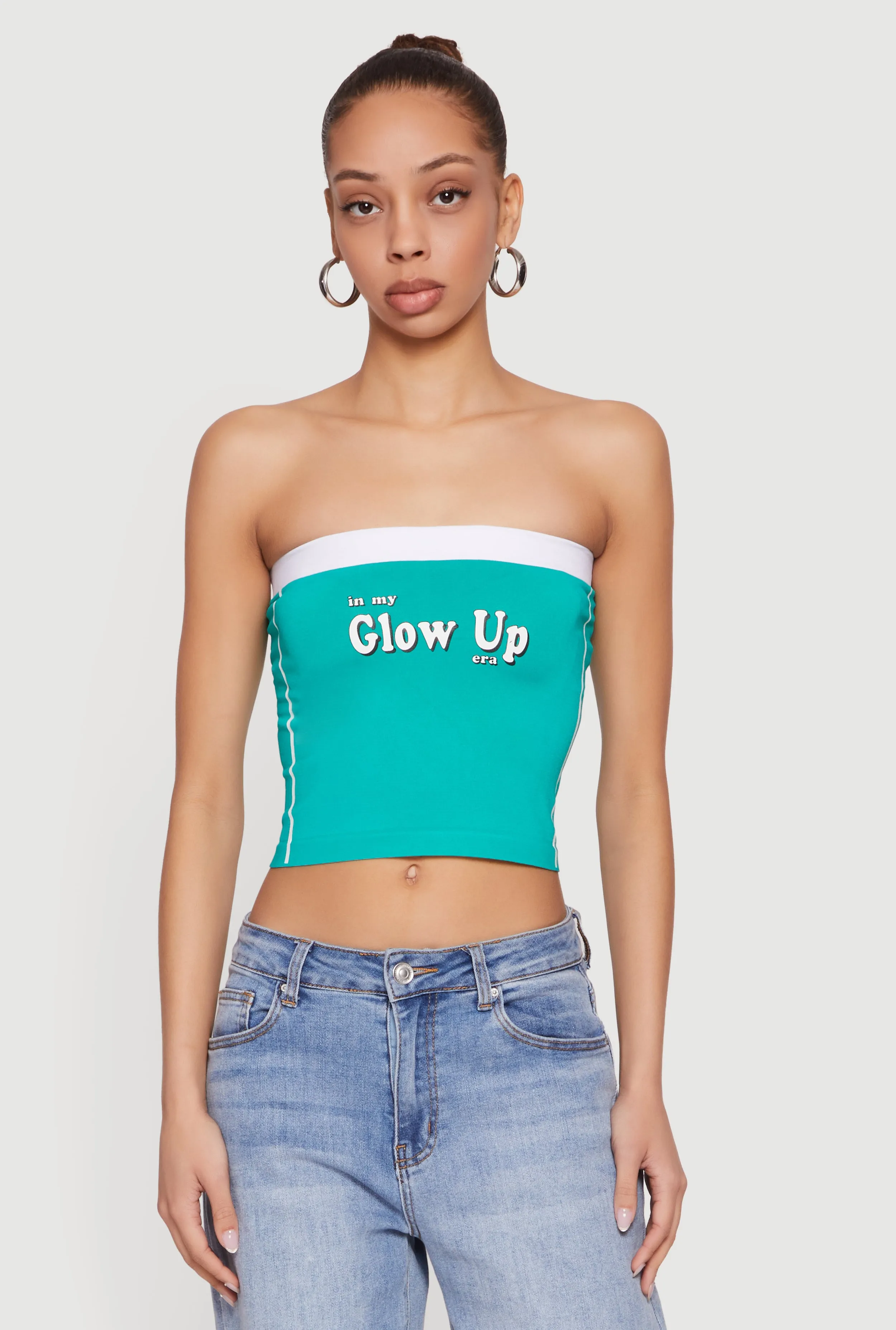 Glow Up Graphic Seamless Cropped Tube Top sold by Rainbow product image thumbnail 2