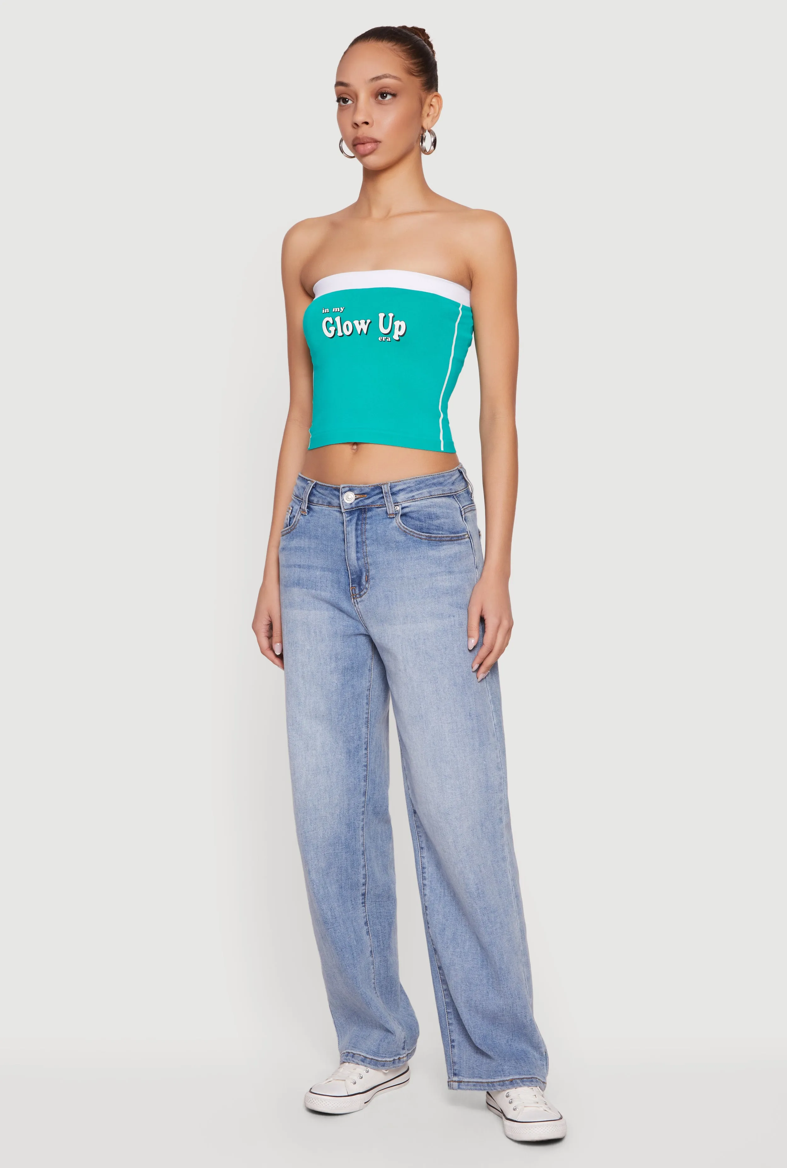 Glow Up Graphic Seamless Cropped Tube Top sold by Rainbow product image thumbnail 3