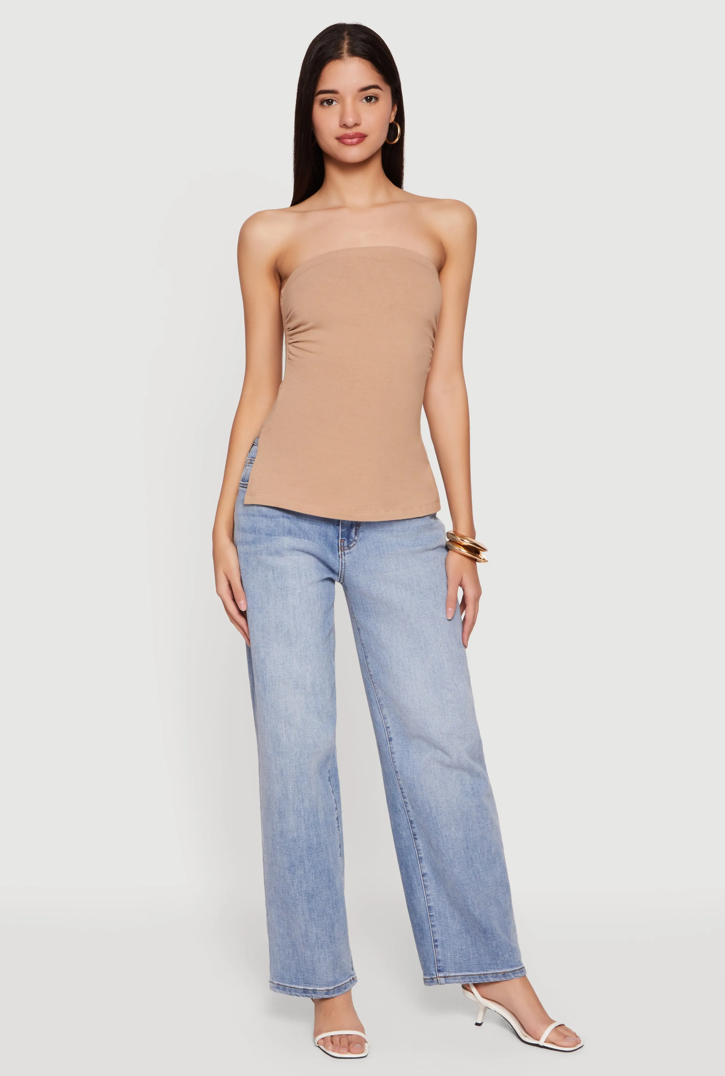 Ruched Side Tube Top with Side Slits sold by Rainbow