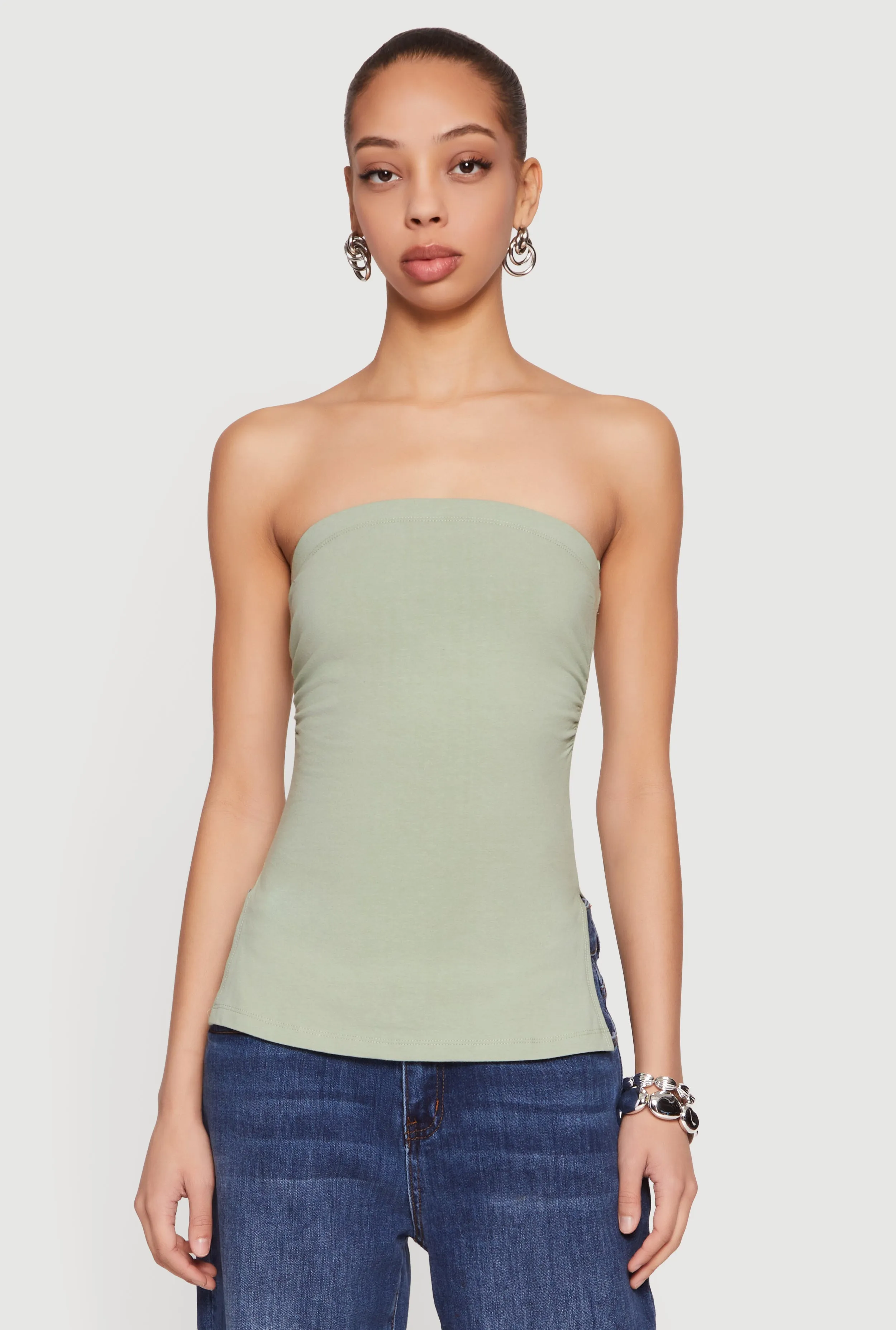 Ruched Side Tube Top with Side Slits sold by Rainbow product image thumbnail 2