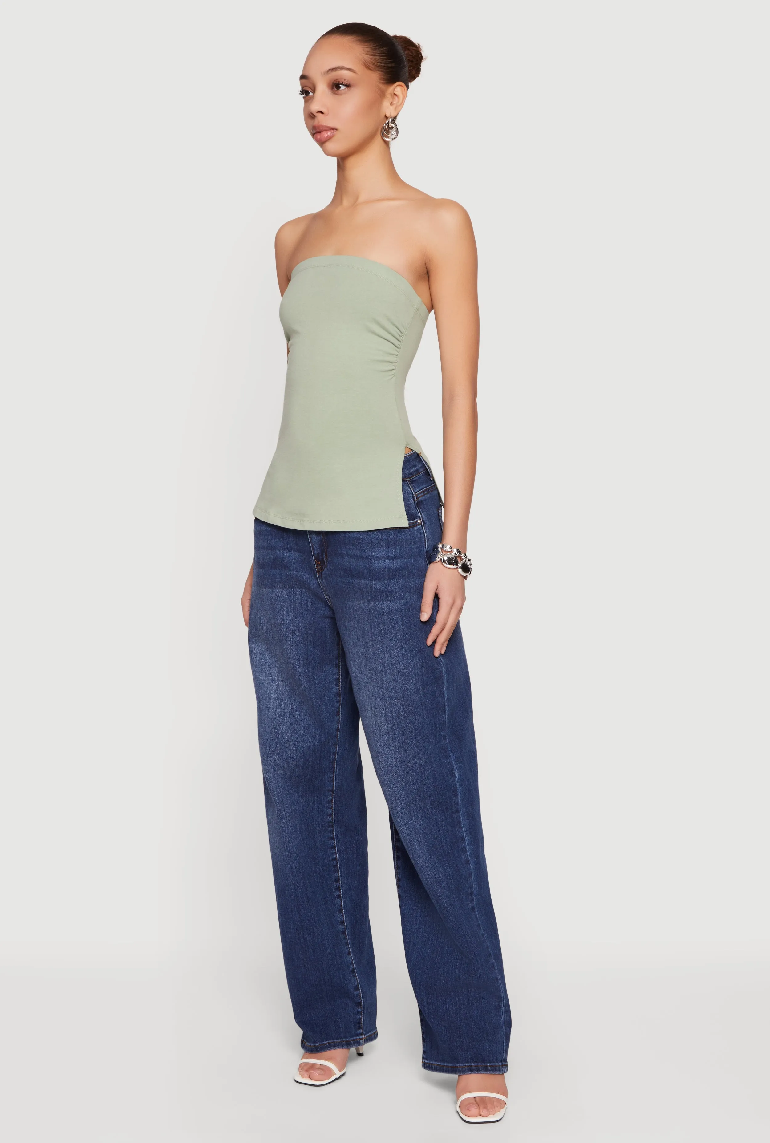 Ruched Side Tube Top with Side Slits sold by Rainbow product image thumbnail 3