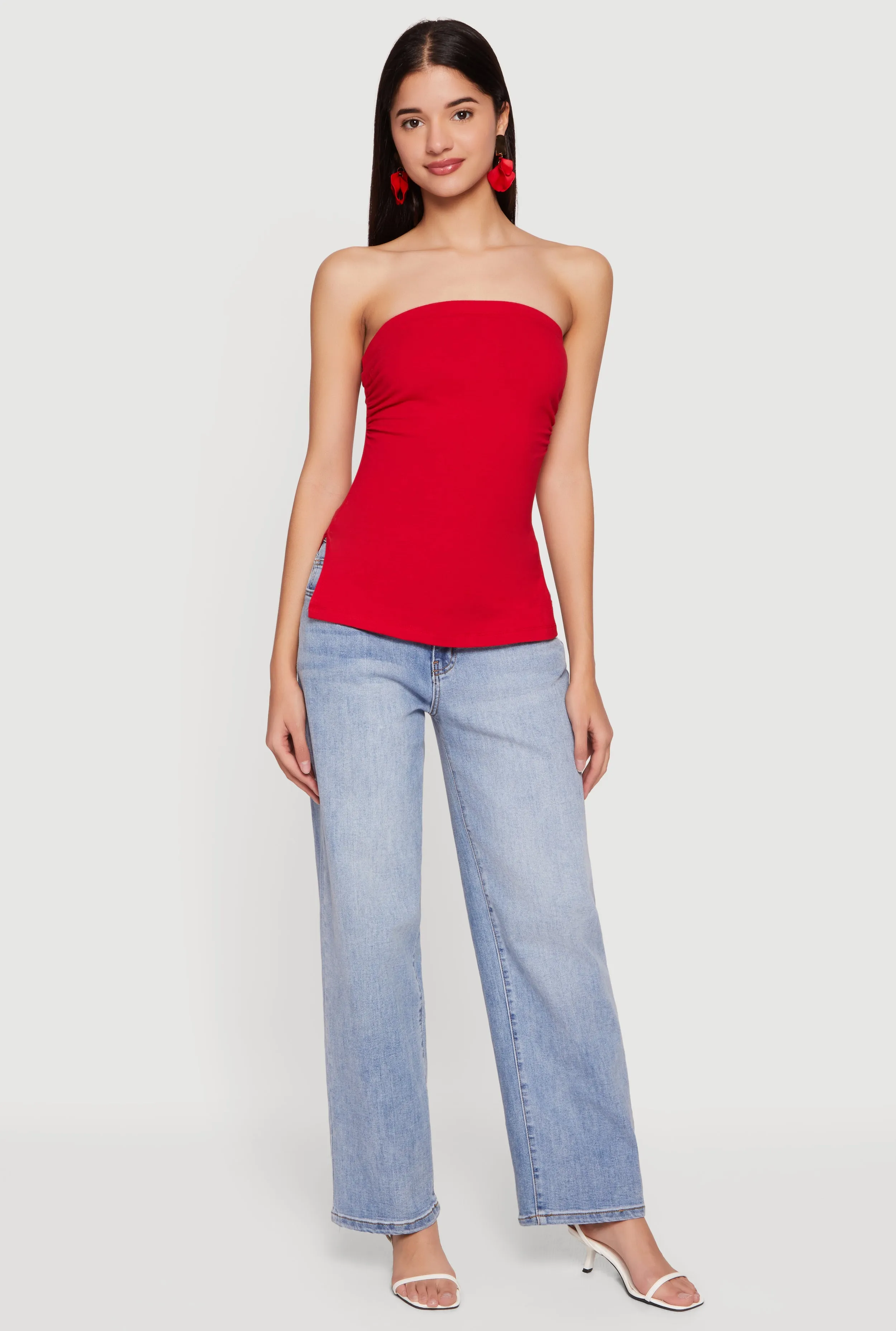 Ruched Side Tube Top with Side Slits sold by Rainbow