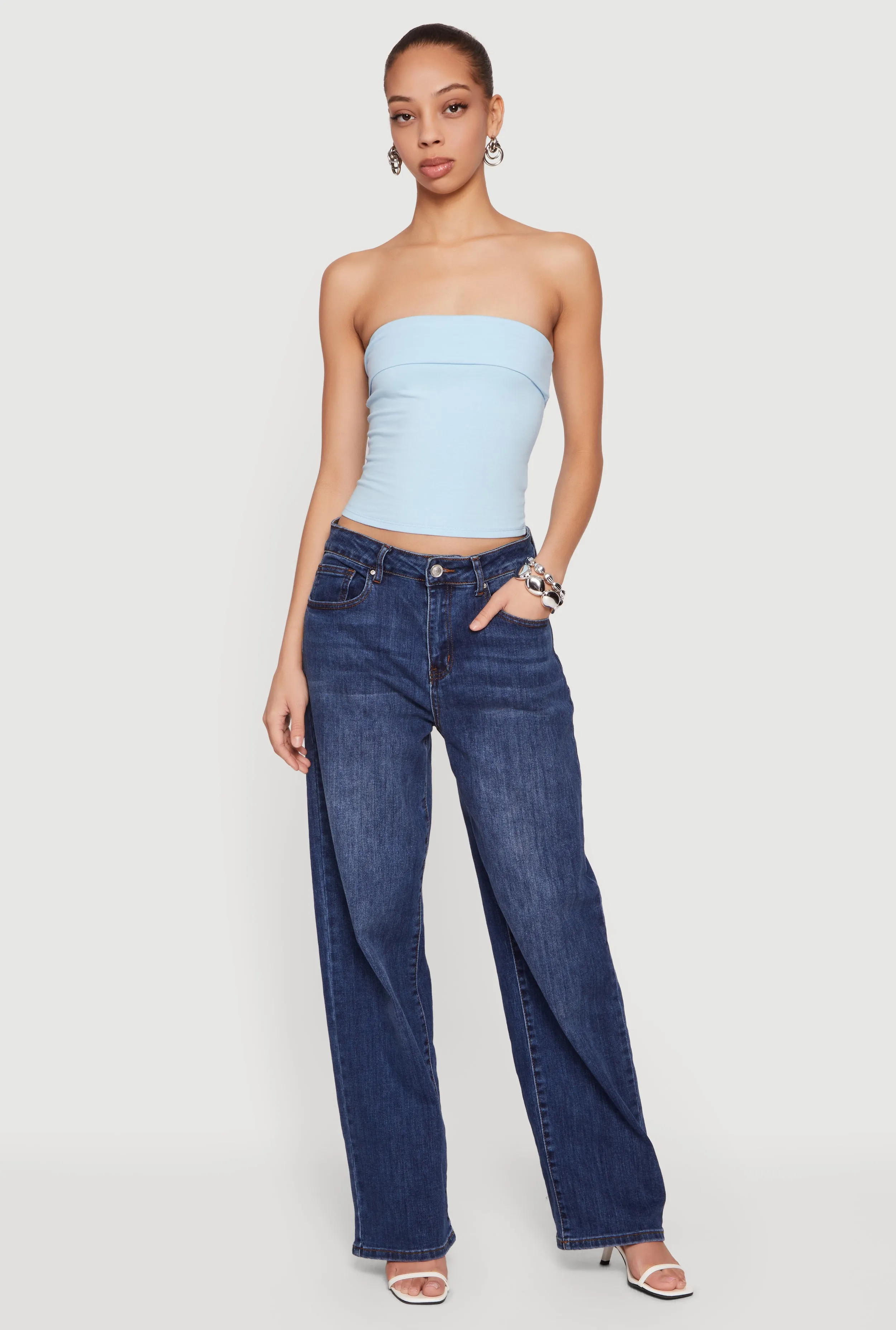 Cropped Fold Over Tube Top sold by Rainbow