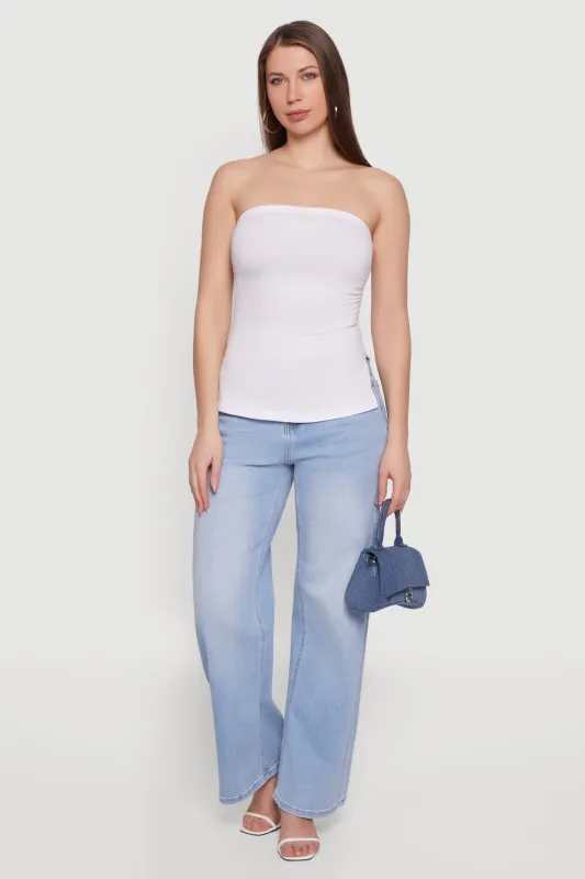 Ruched Side Tube Top with Side Slits sold by Rainbow