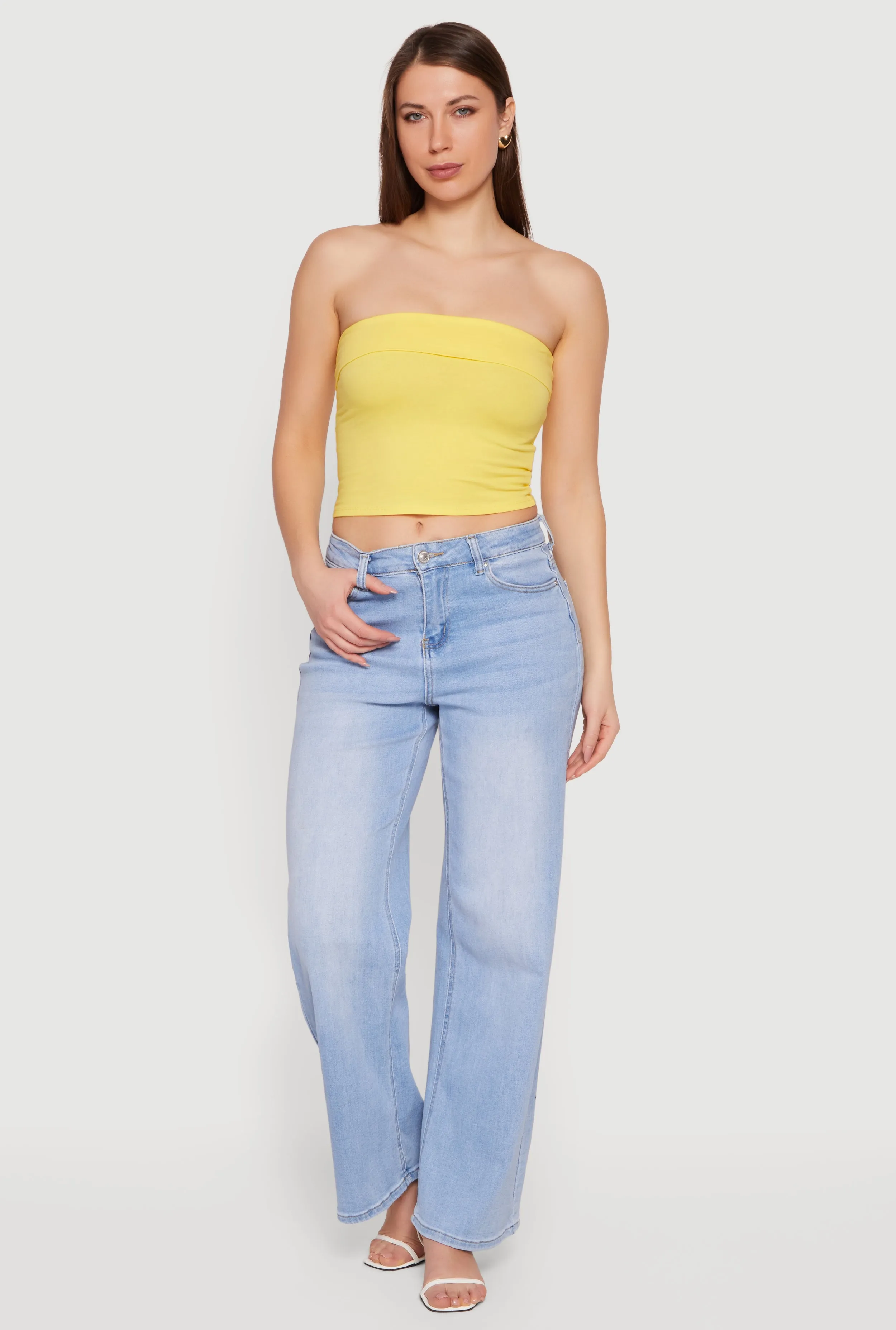 Cropped Fold Over Tube Top sold by Rainbow