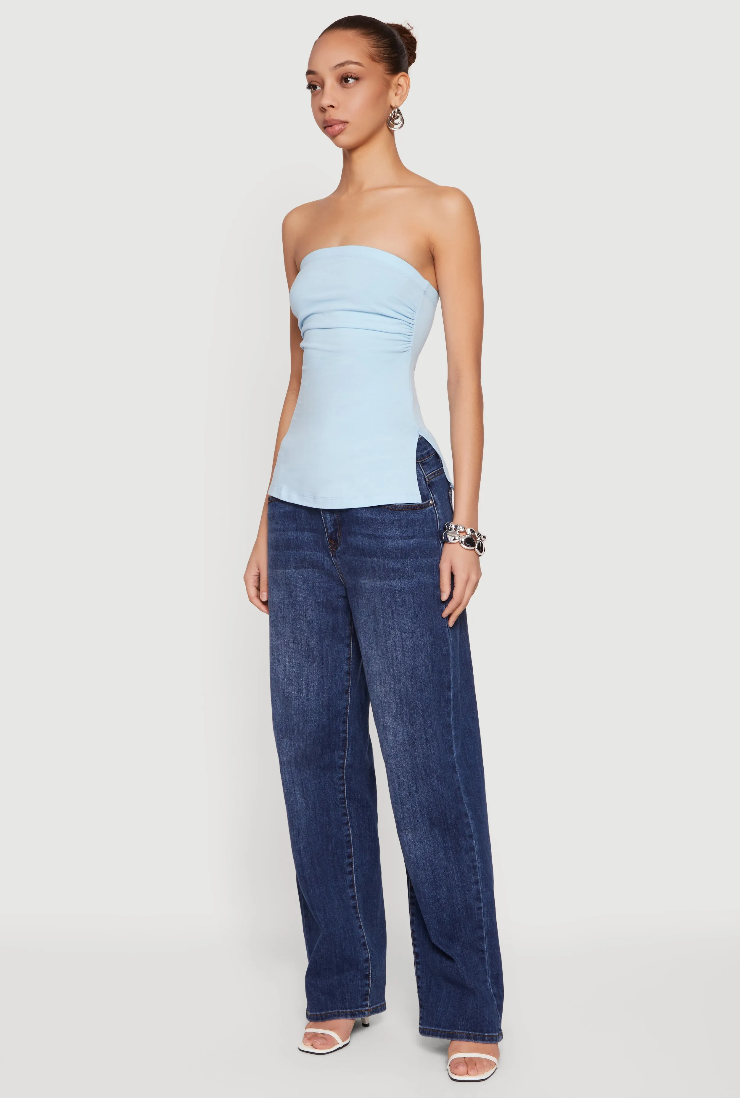 Ruched Side Tube Top with Side Slits sold by Rainbow product image thumbnail 3